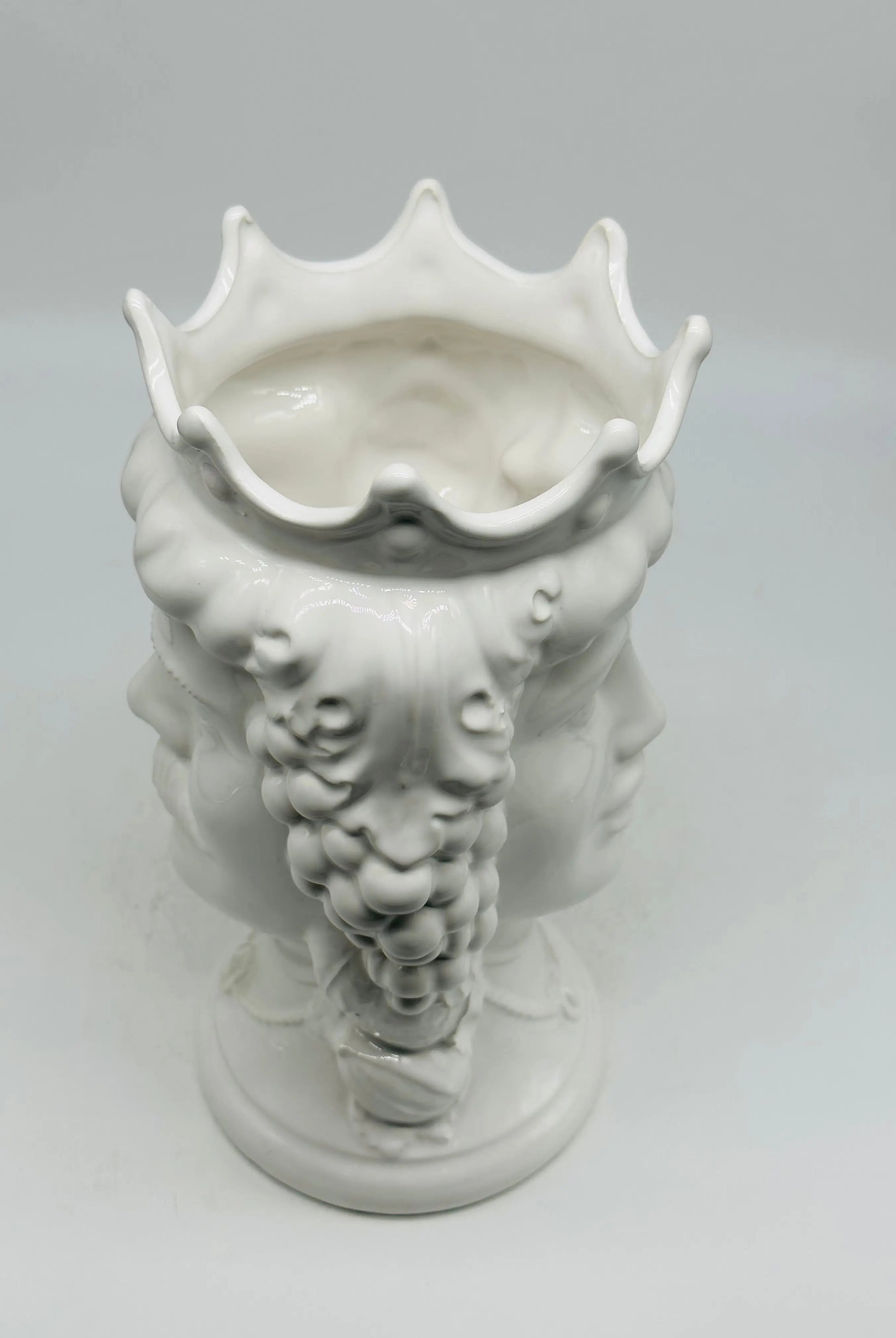 Testa di Moro Kalat Frutta BIFACCIALE Ceramica Caltagirone cm H.26 L.16 Artigianale Bianco DD CERAMICHE SICILIANE