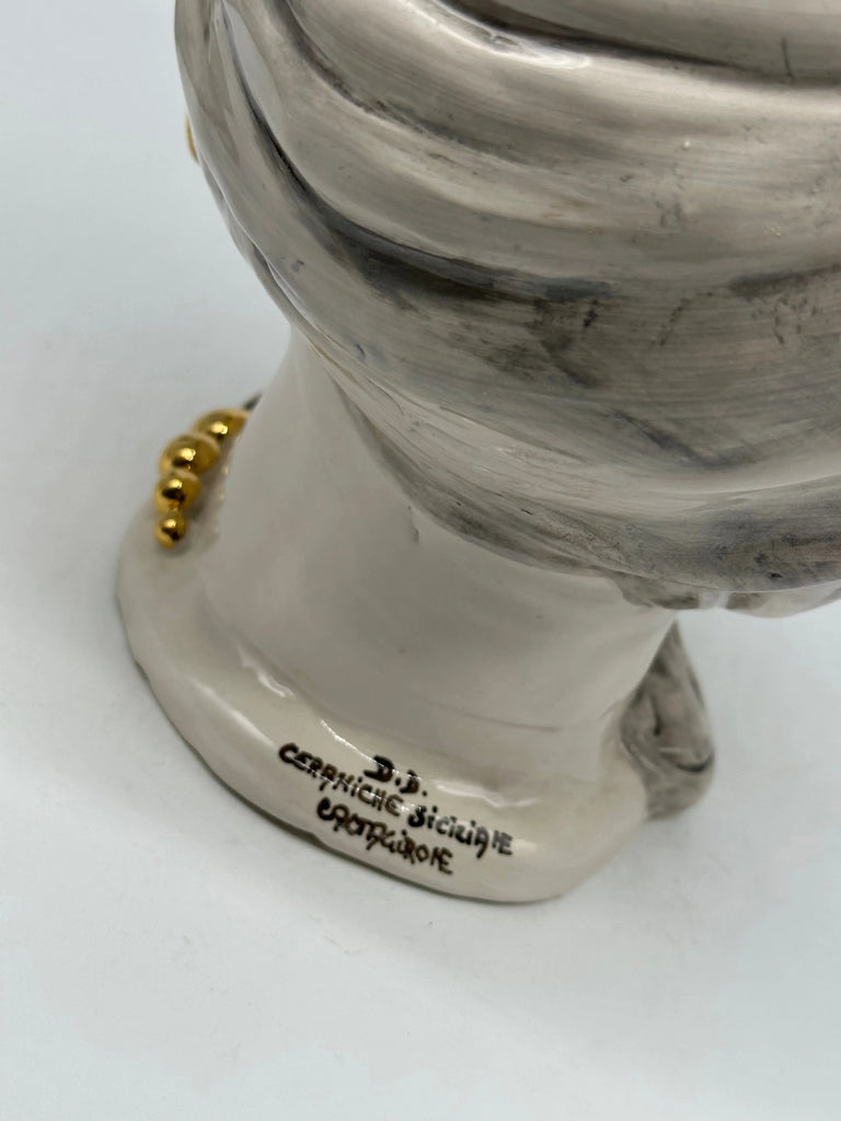 Teste di Moro Anubi Ceramica Caltagirone cm H.29 L.20 Artigianale Grigio Nero Oro DD CERAMICHE SICILIANE