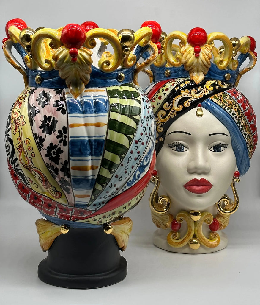 Teste di Moro Diana “Carretto” Ceramica Caltagirone cm H.40 L.25 Artigianale DD CERAMICHE SICILIANE