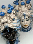 Teste di Moro Seicento Ceramica Caltagirone cm H.40 L.26 Artigianale Blu DD CERAMICHE SICILIANE