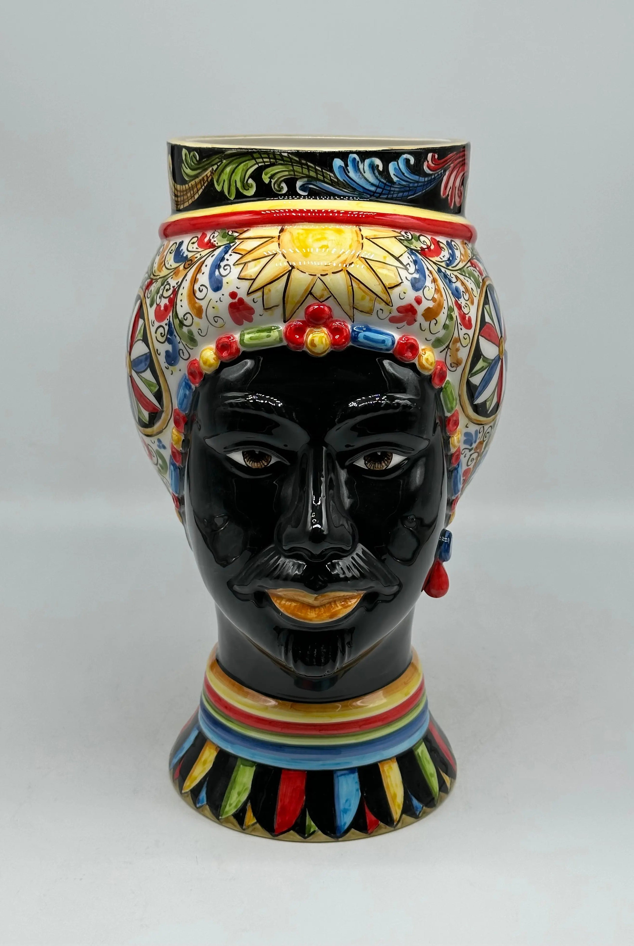Teste di Moro Token Ceramica Caltagirone cm H.31 L.18 Artigianale Decoro “Carretto” DD CERAMICHE SICILIANE