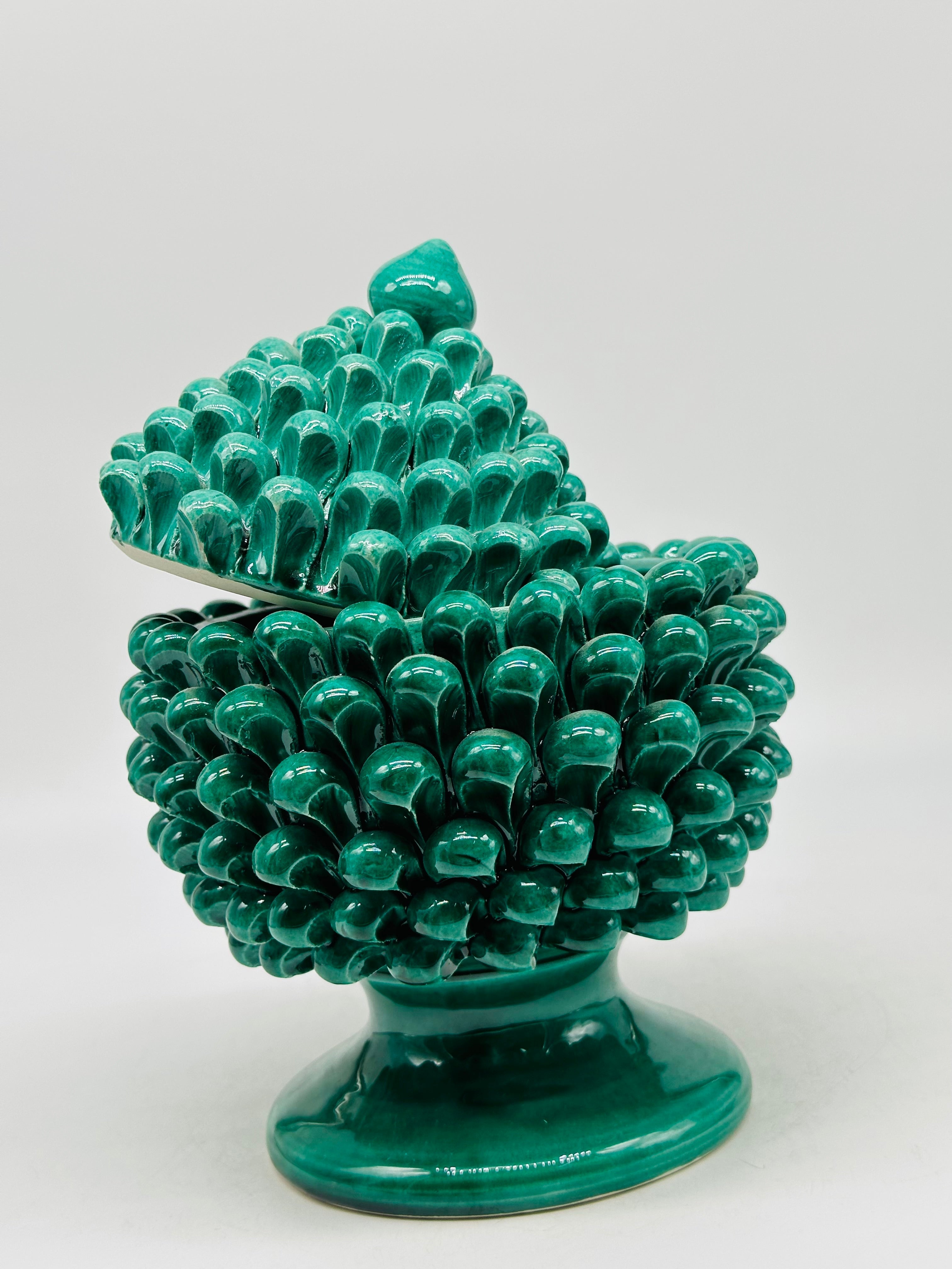 Barattolo Pigna con Coperchio H.23cm Ceramica Caltagirone Verde - OGGETTISTICA