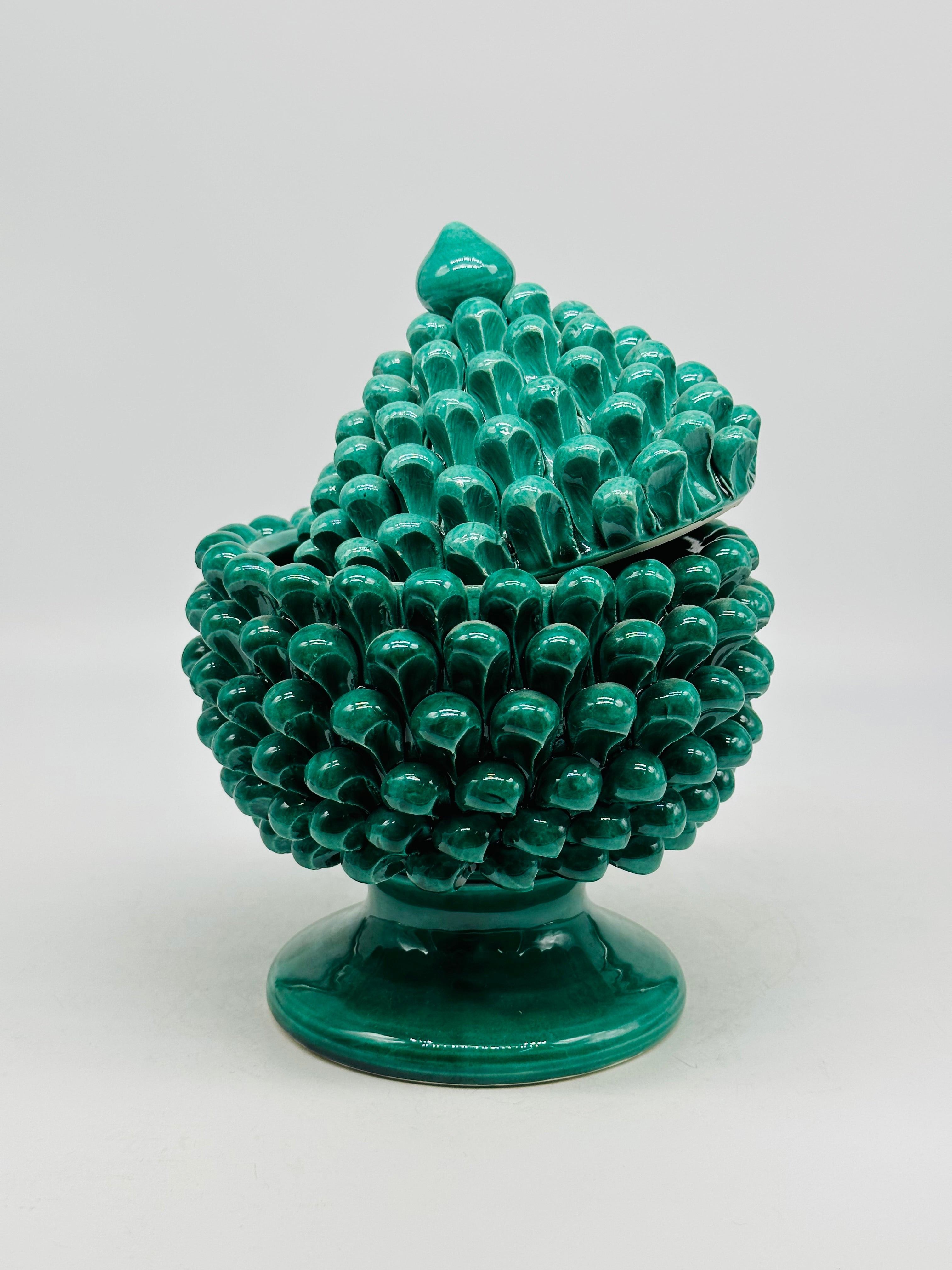Barattolo Pigna con Coperchio H.23cm Ceramica Caltagirone Verde - OGGETTISTICA