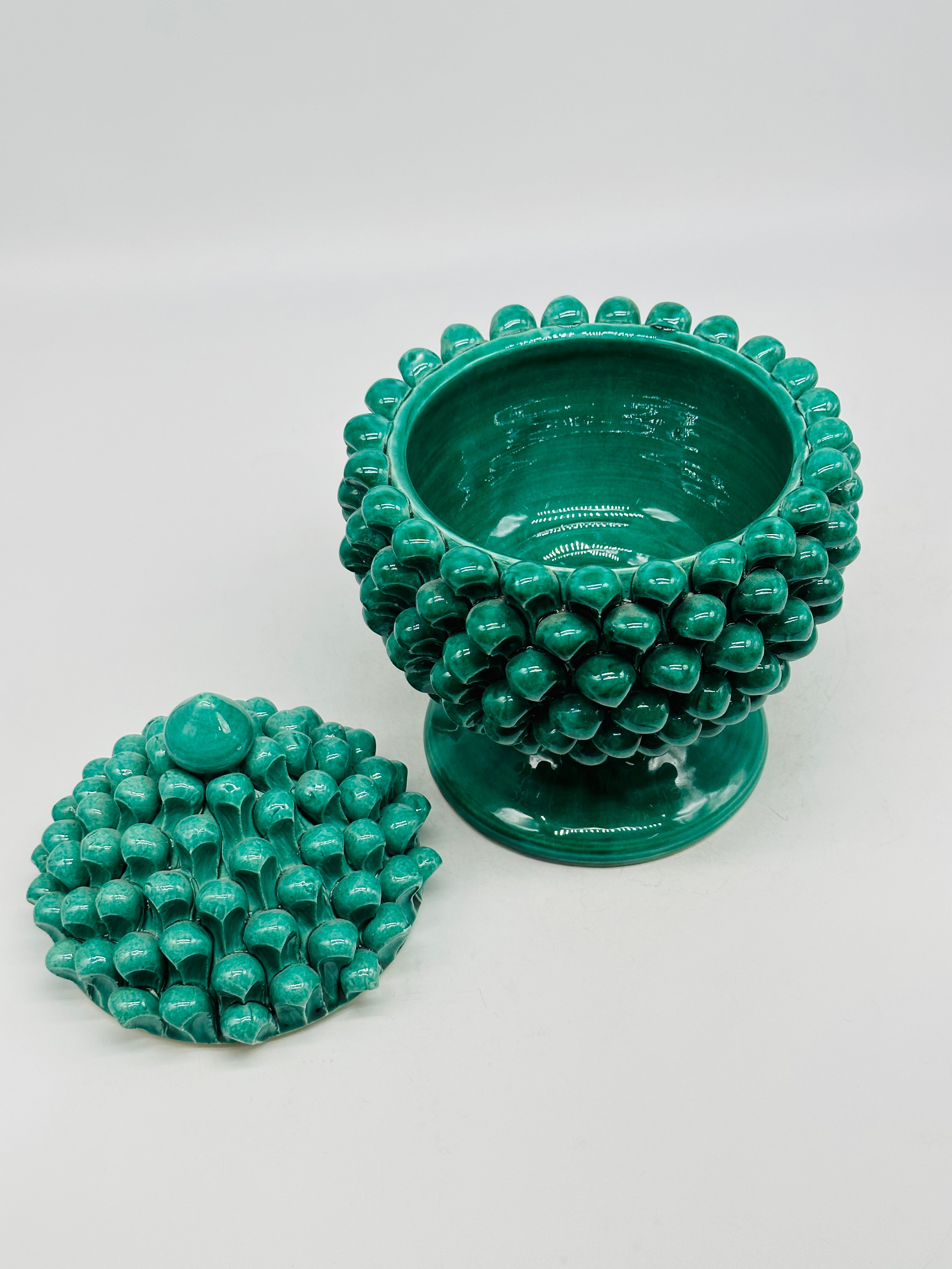 Barattolo Pigna con Coperchio H.23cm Ceramica Caltagirone Verde - OGGETTISTICA