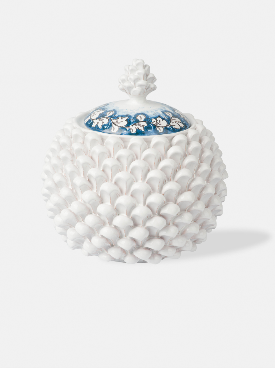 Barattolo Pigna TDS Ceramica Caltagirone cm H.20 Artigianale Bianco V.1 - OGGETTISTICA
