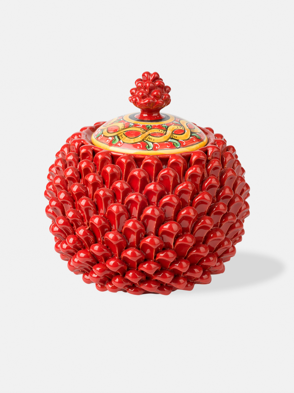 Barattolo Pigna TDS Ceramica Caltagirone cm H.20 Artigianale Rosso - OGGETTISTICA