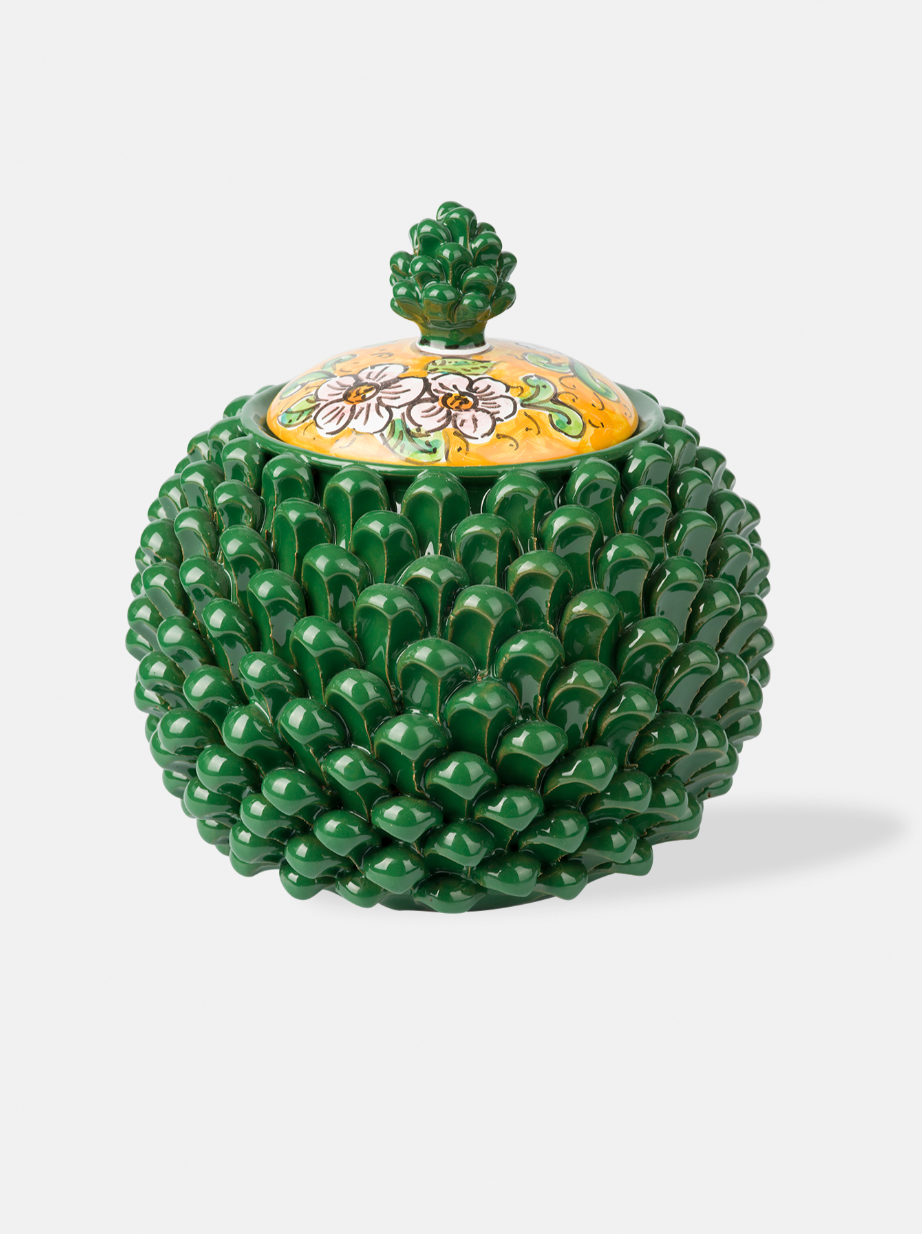 Barattolo Pigna TDS Ceramica Caltagirone cm H.20 Artigianale Verde - OGGETTISTICA