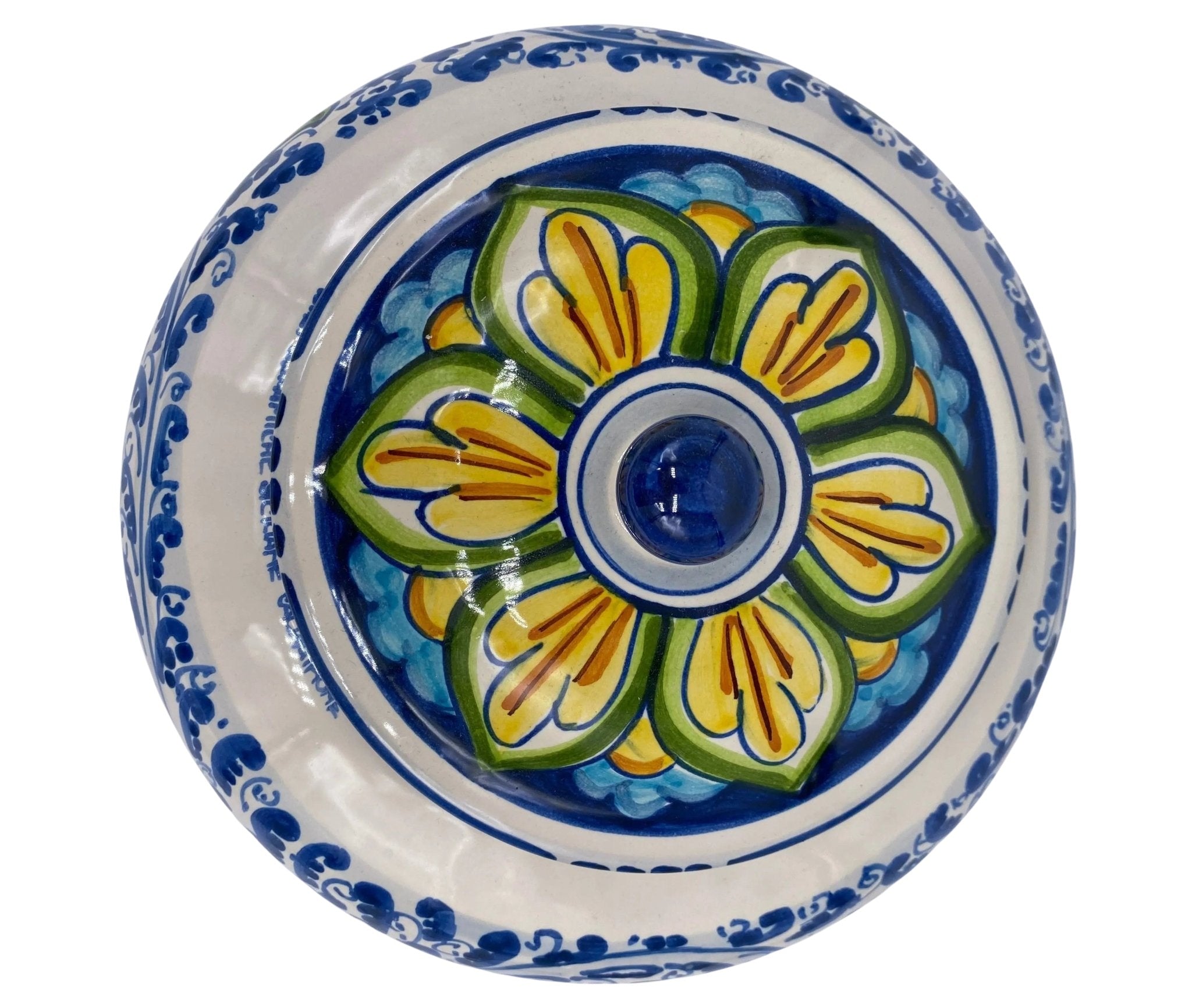 Biscottiera Decorata ‘600 Fiori Ceramica Caltagirone cm H.18 L.24 Artigianale - DD CERAMICHE SICILIANE