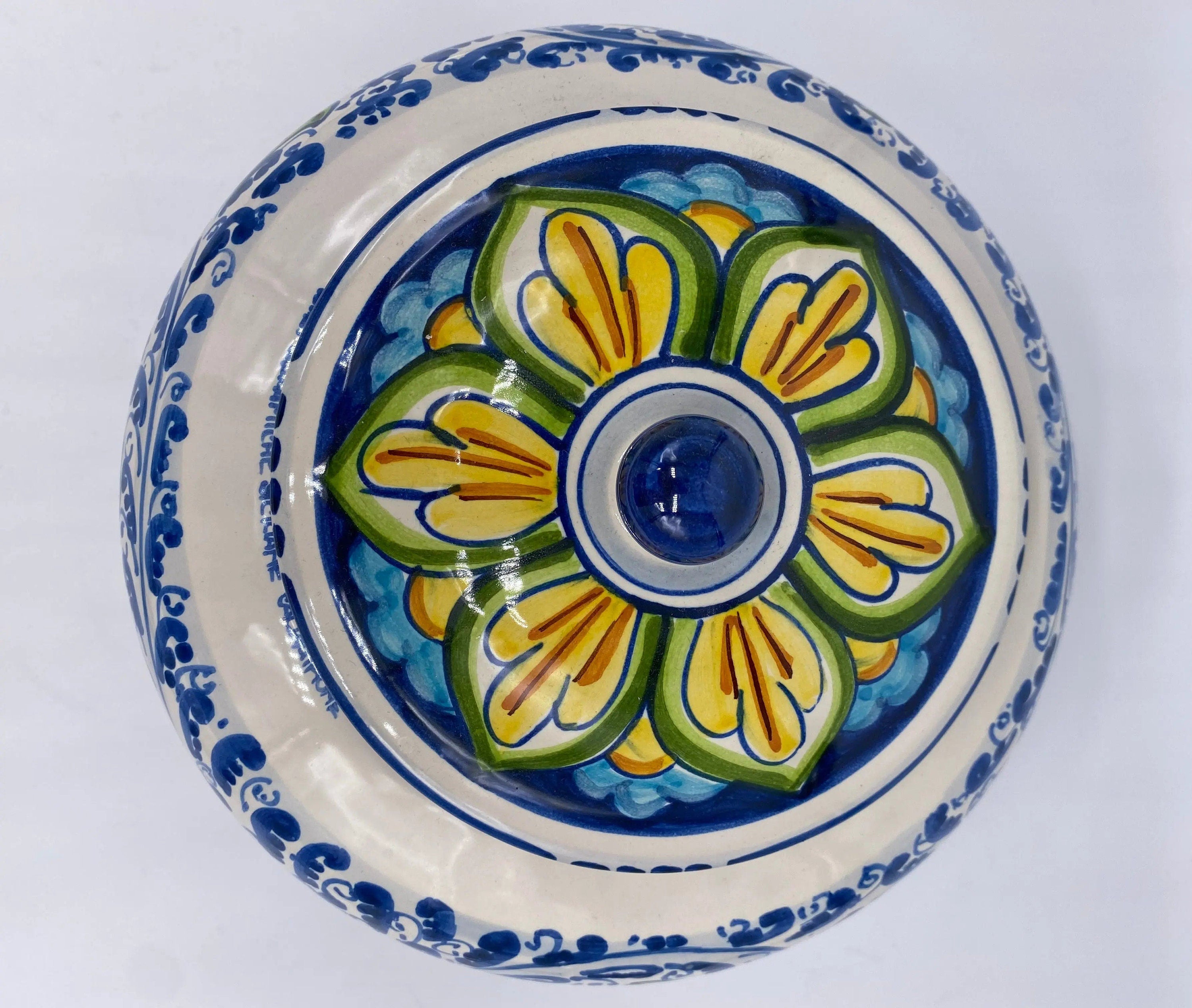 Biscottiera Decorata 600 Fiori Ceramica Caltagirone cm H.18 L.24 Artigianale DD CERAMICHE SICILIANE