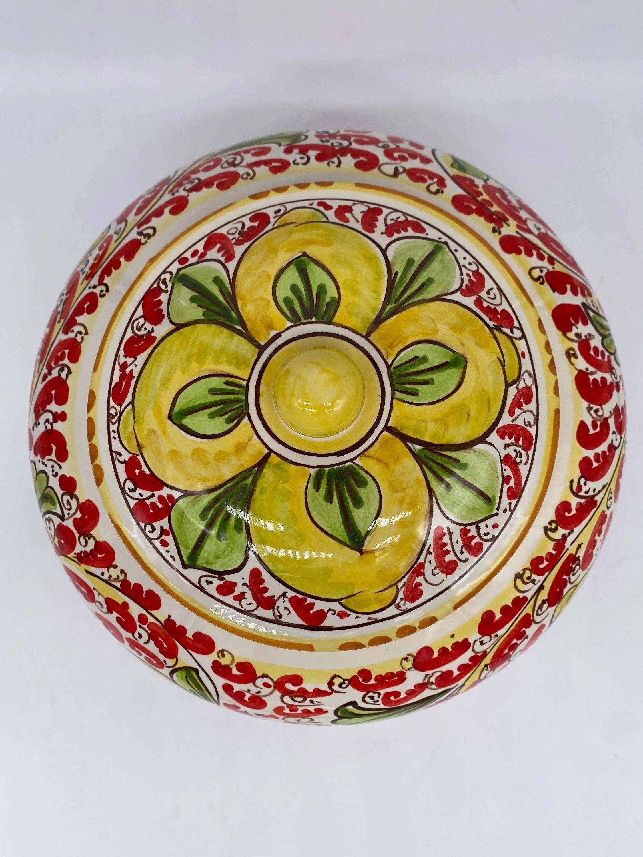 Biscottiera Decorata 600 Limoni Ceramica Caltagirone cm H.18 L.24 Artigianale DD CERAMICHE SICILIANE