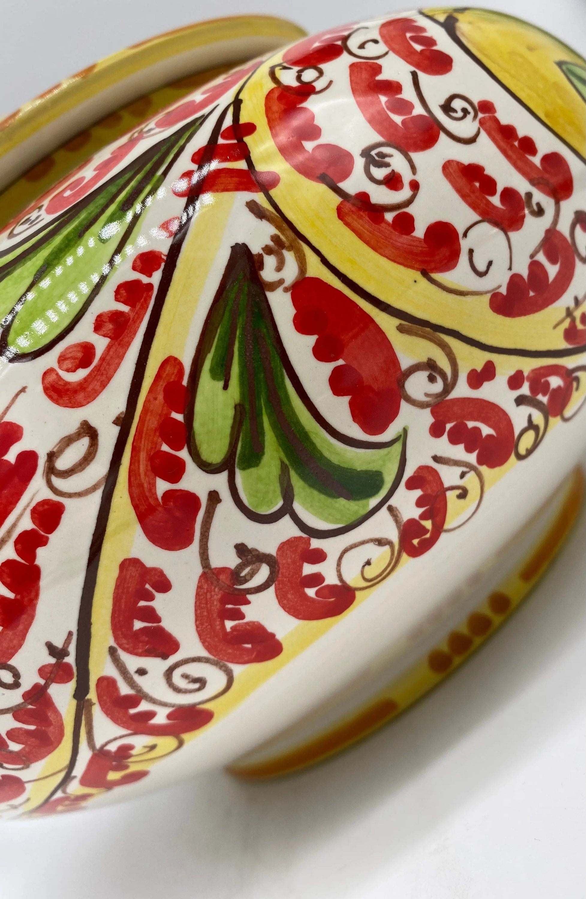 Biscottiera Decorata 600 Limoni Ceramica Caltagirone cm H.18 L.24 Artigianale DD CERAMICHE SICILIANE