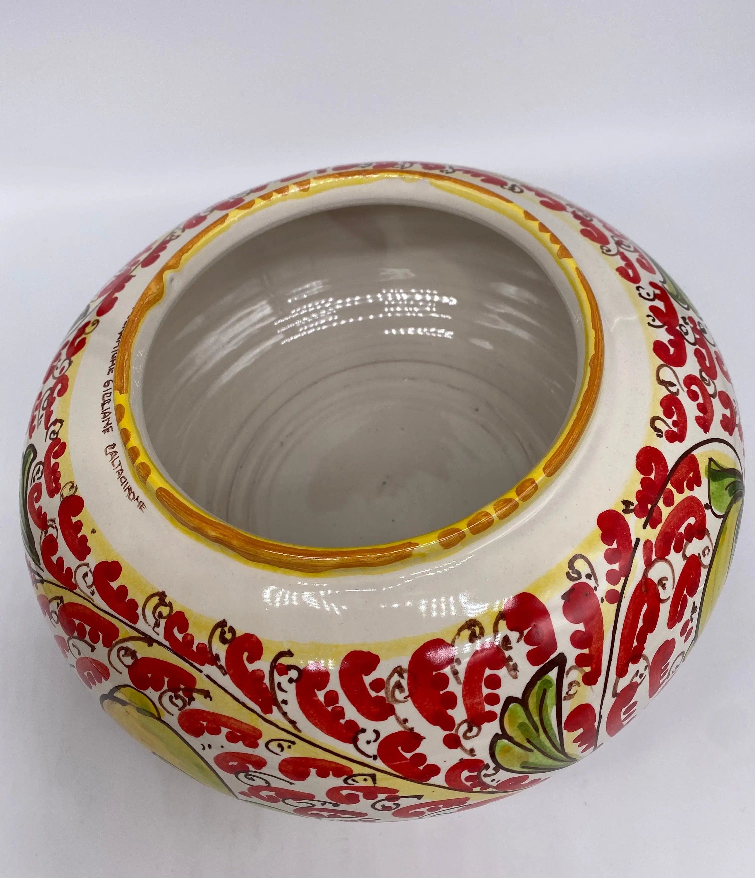 Biscottiera Decorata 600 Limoni Ceramica Caltagirone cm H.18 L.24 Artigianale DD CERAMICHE SICILIANE