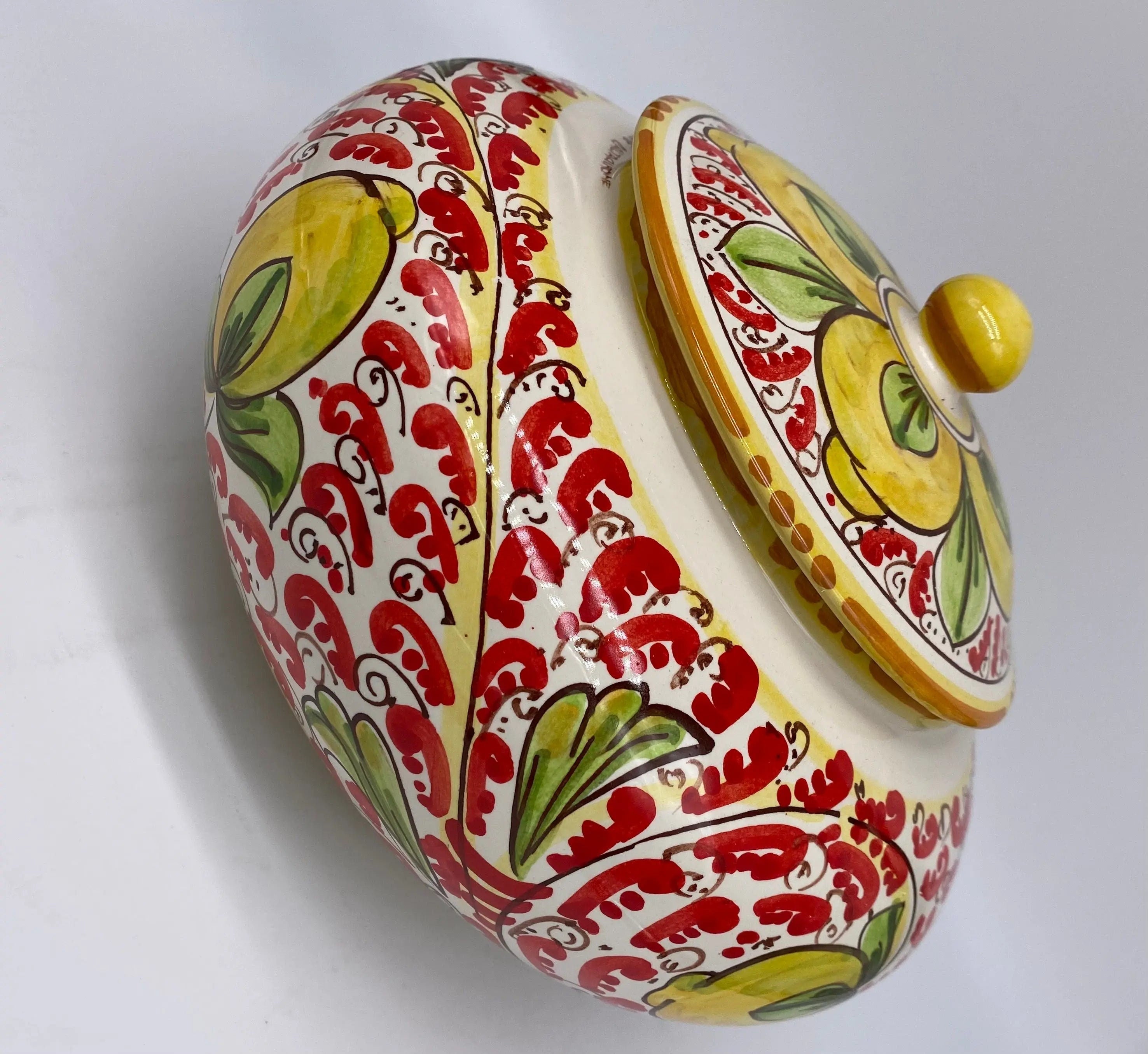 Biscottiera Decorata 600 Limoni Ceramica Caltagirone cm H.18 L.24 Artigianale DD CERAMICHE SICILIANE