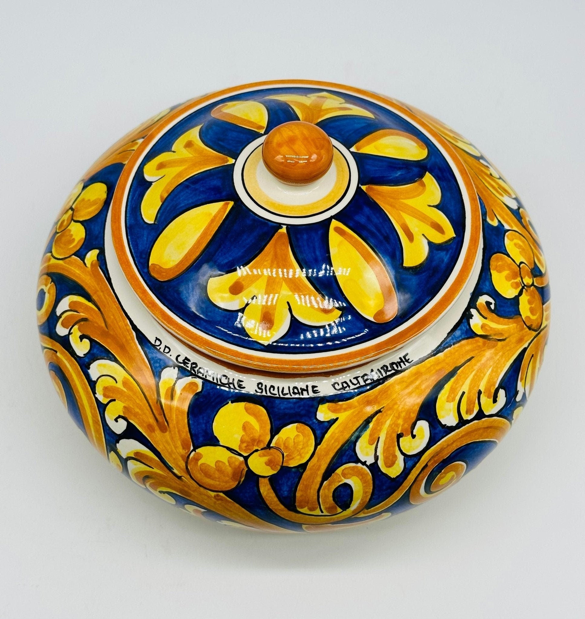 Biscottiera Decorata ‘700 Ceramica Caltagirone cm H.18 L.24 Artigianale - DD CERAMICHE SICILIANE