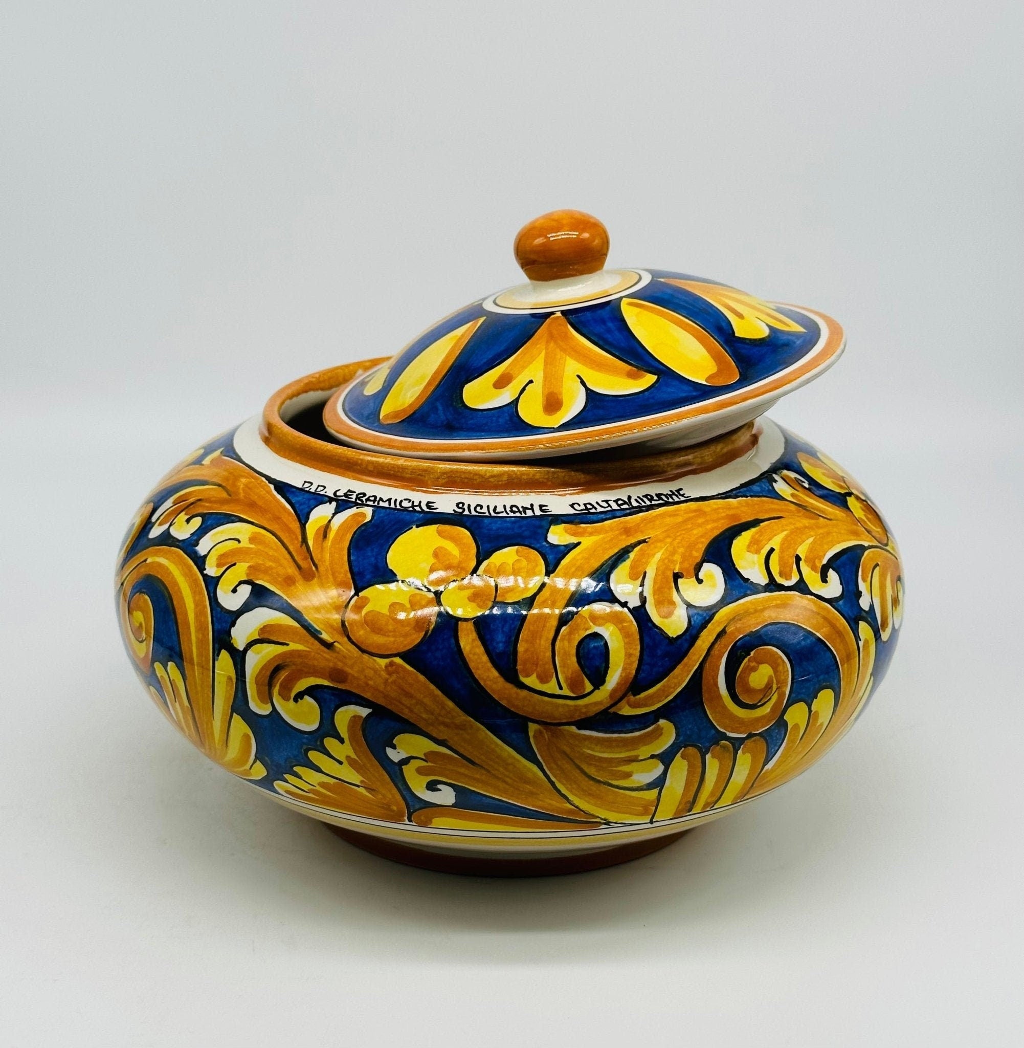 Biscottiera Decorata ‘700 Ceramica Caltagirone cm H.18 L.24 Artigianale - DD CERAMICHE SICILIANE