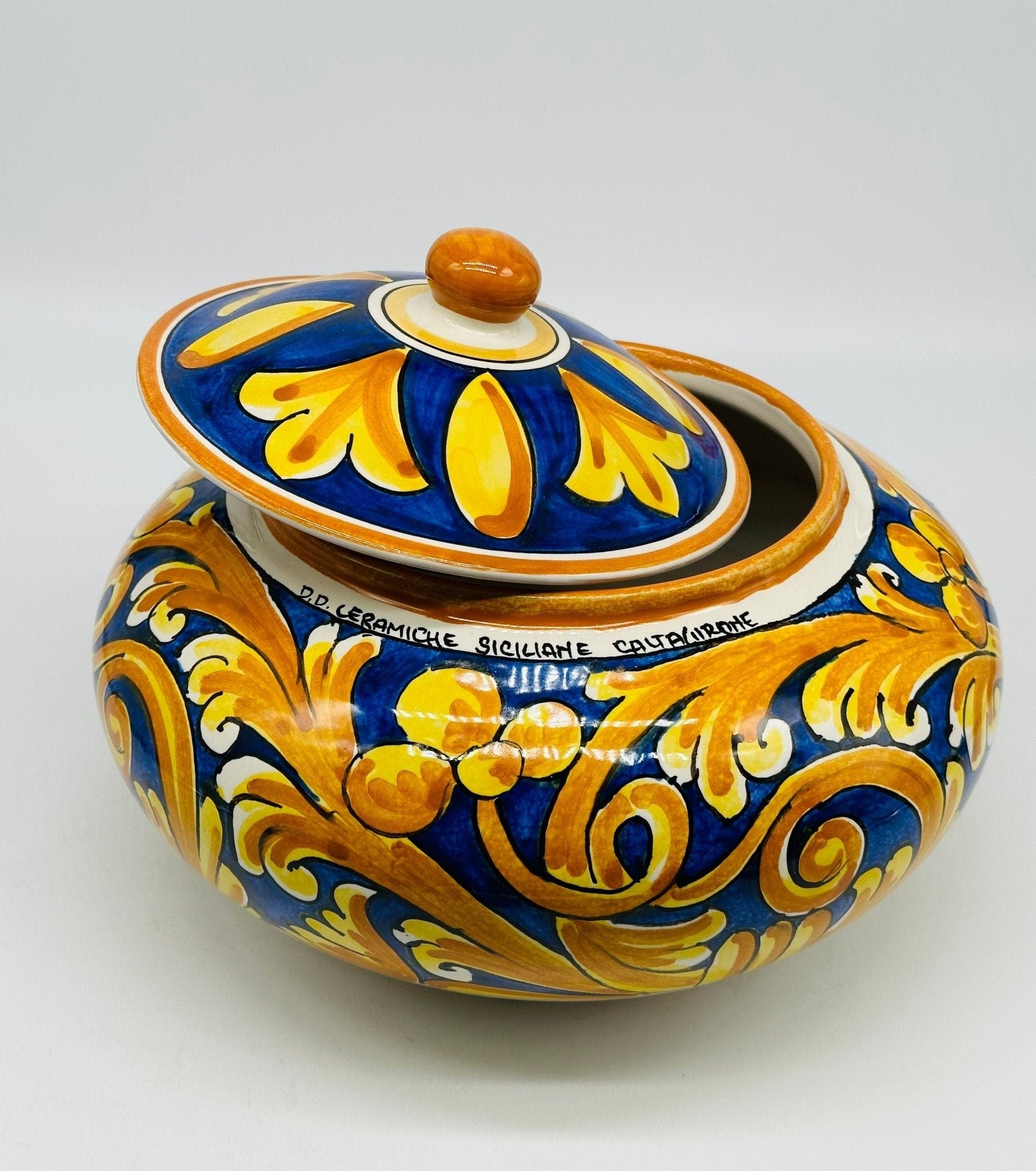 Biscottiera Decorata ‘700 Ceramica Caltagirone cm H.18 L.24 Artigianale - DD CERAMICHE SICILIANE