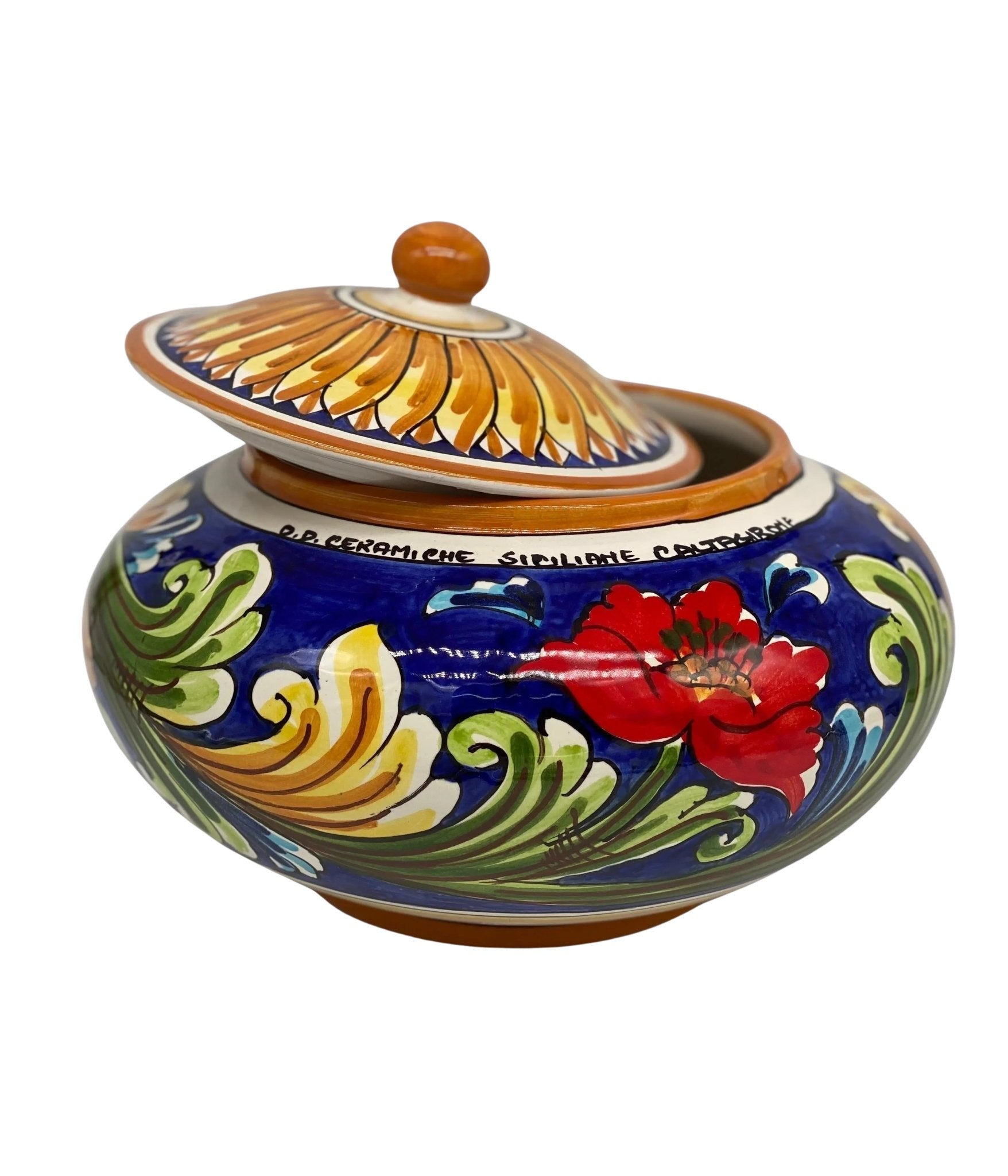 Biscottiera Decorata ‘700 Fiori Ceramica Caltagirone cm H.18 L.24 Artigianale - DD CERAMICHE SICILIANE