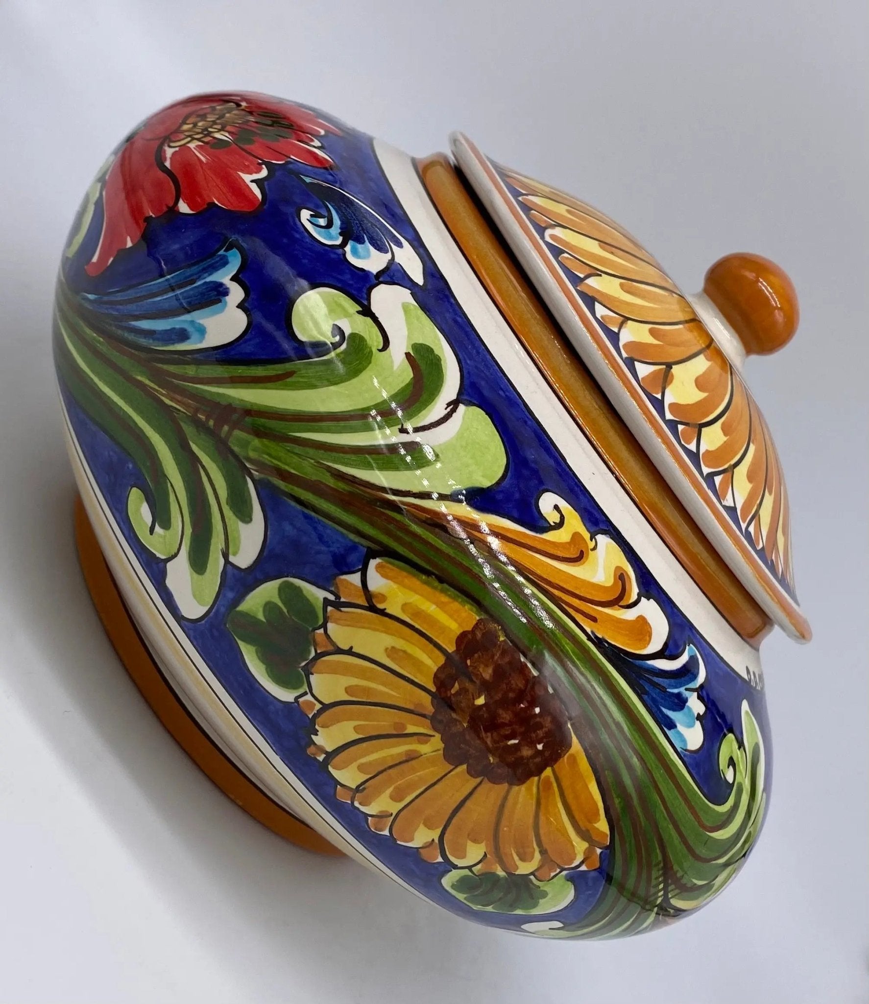 Biscottiera Decorata ‘700 Fiori Ceramica Caltagirone cm H.18 L.24 Artigianale - DD CERAMICHE SICILIANE