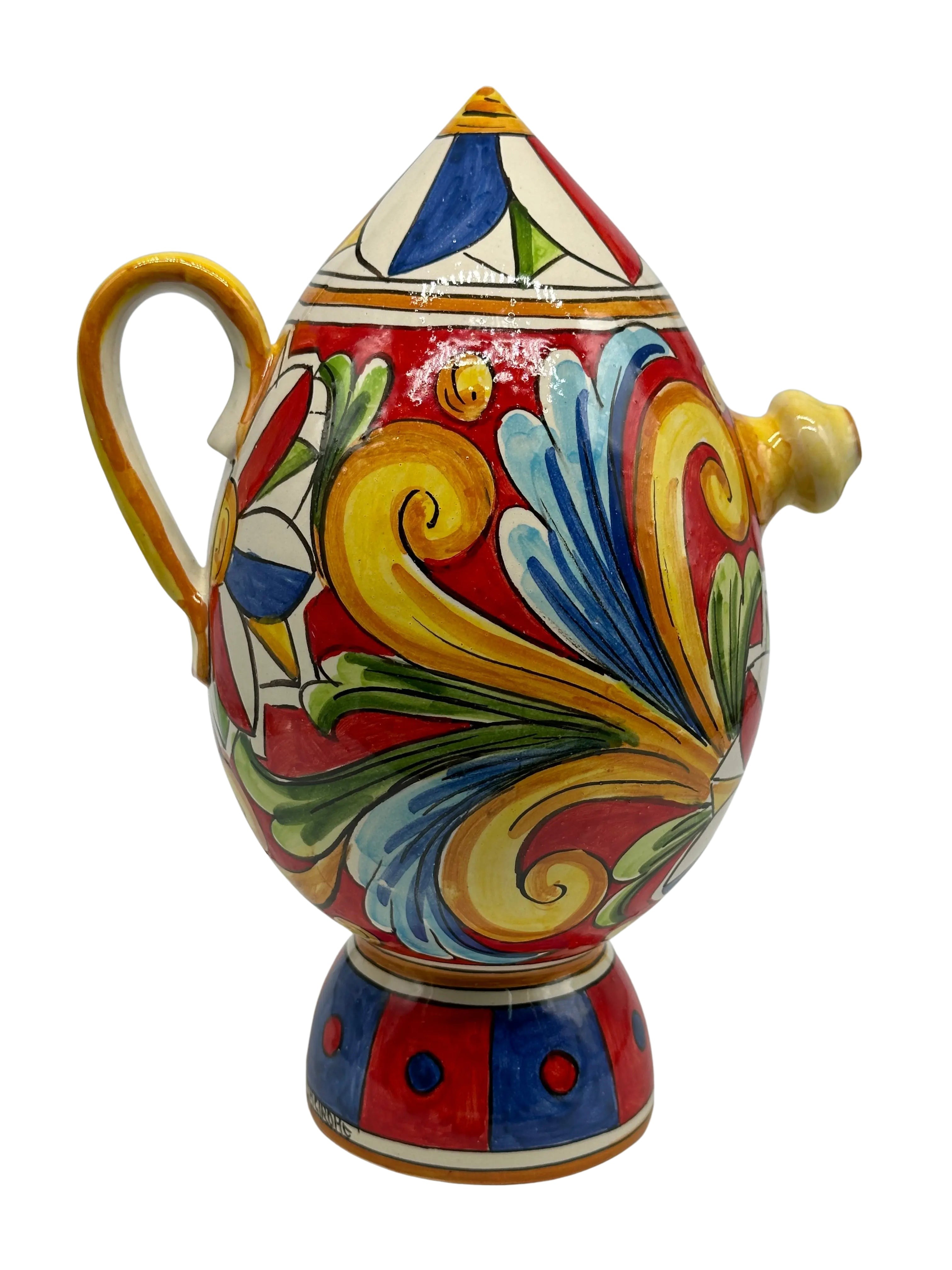 Brocca Tipica “Bummulu Malandrino” 1 Litro interamente fatto a mano Ceramica Caltagirone Decoro N.5 DD CERAMICHE SICILIANE