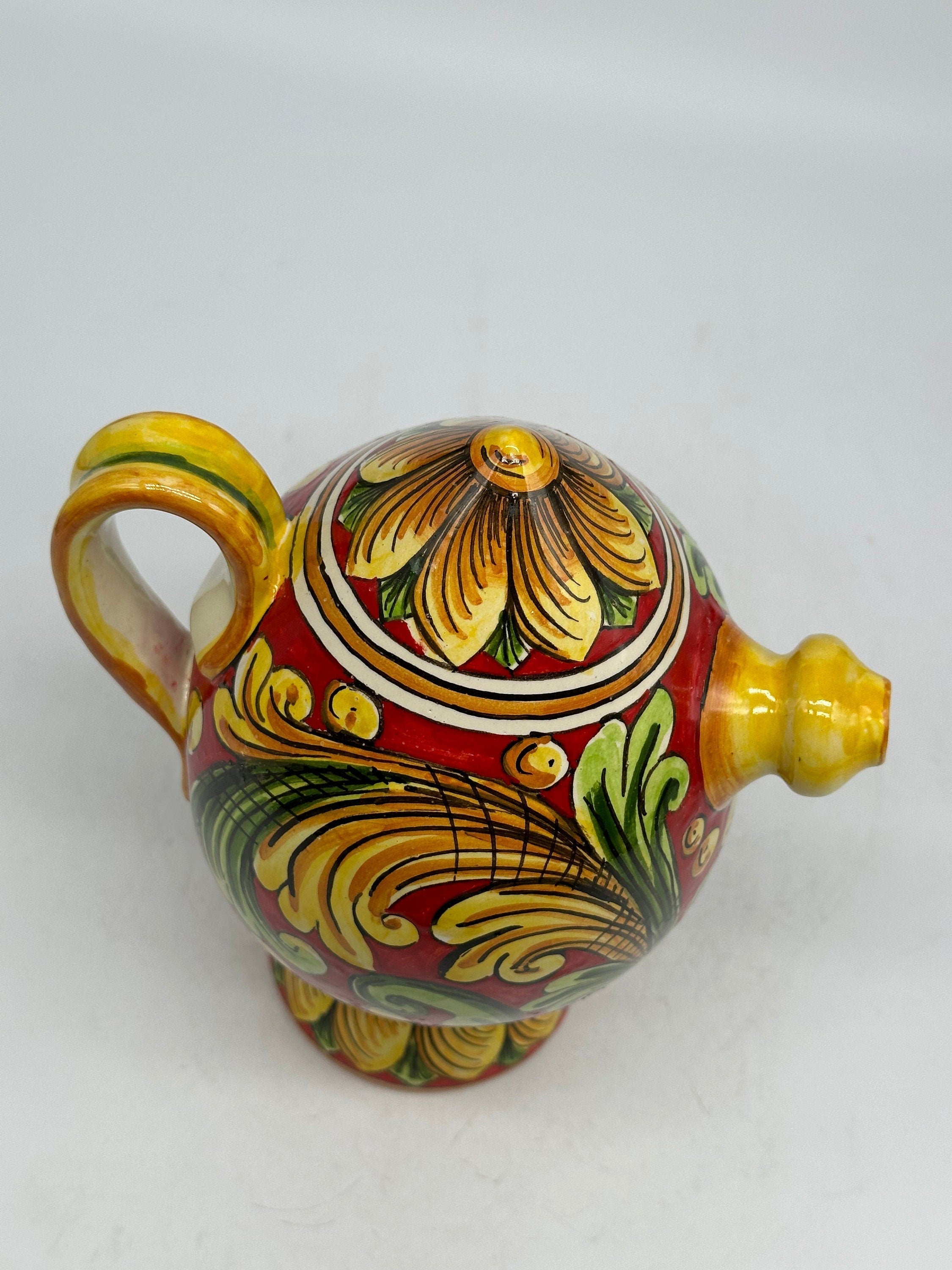 Brocca Tipica "Bummulu Malandrino" 0,5 Litri interamente fatto a mano Ceramica Caltagirone Decoro N.3