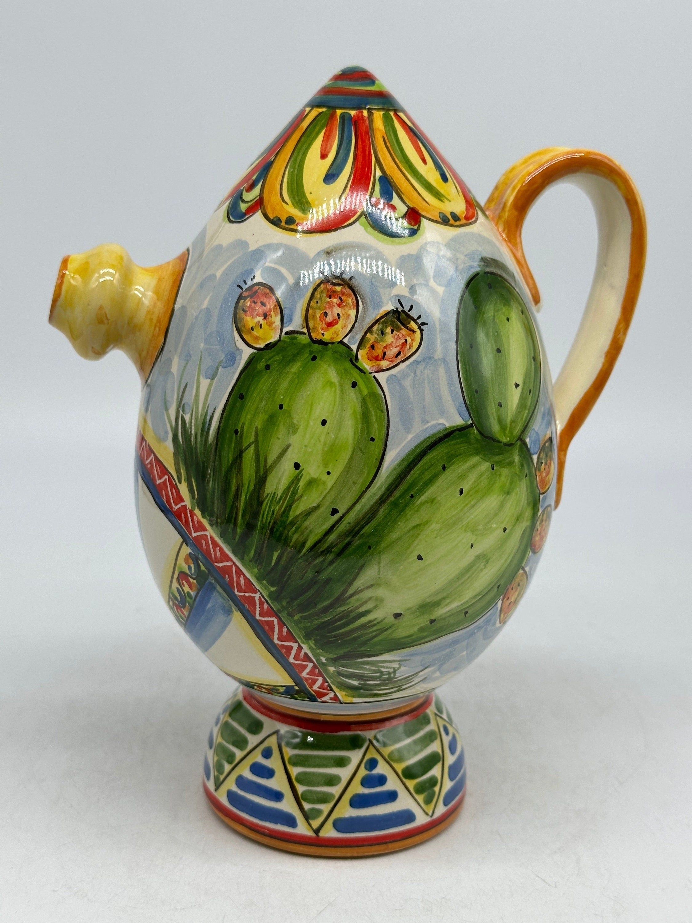 Brocca Tipica "Bummulu Malandrino" 0,5 Litri interamente fatto a mano Ceramica Caltagirone Decoro N.2