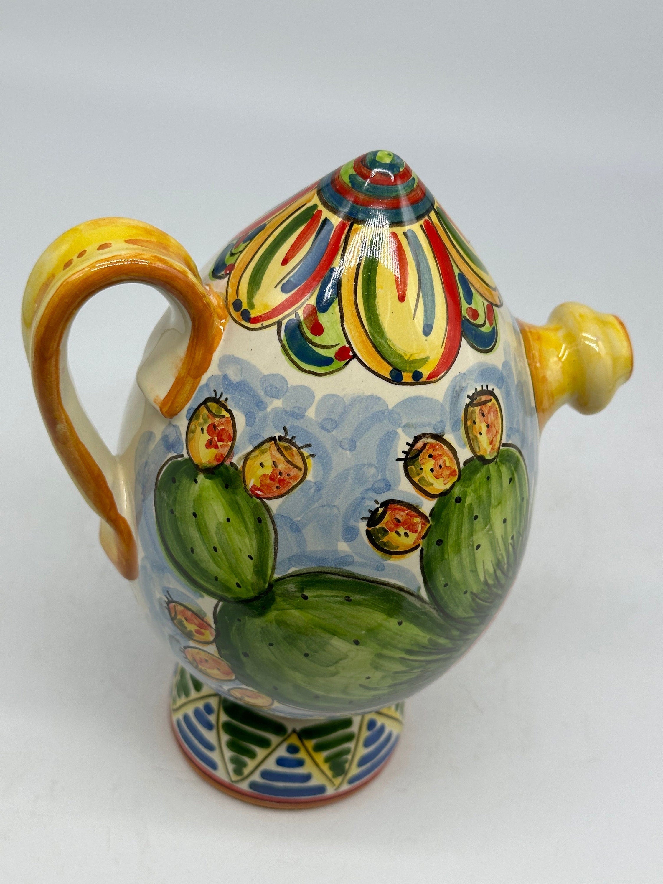 Brocca Tipica "Bummulu Malandrino" 0,5 Litri interamente fatto a mano Ceramica Caltagirone Decoro N.2