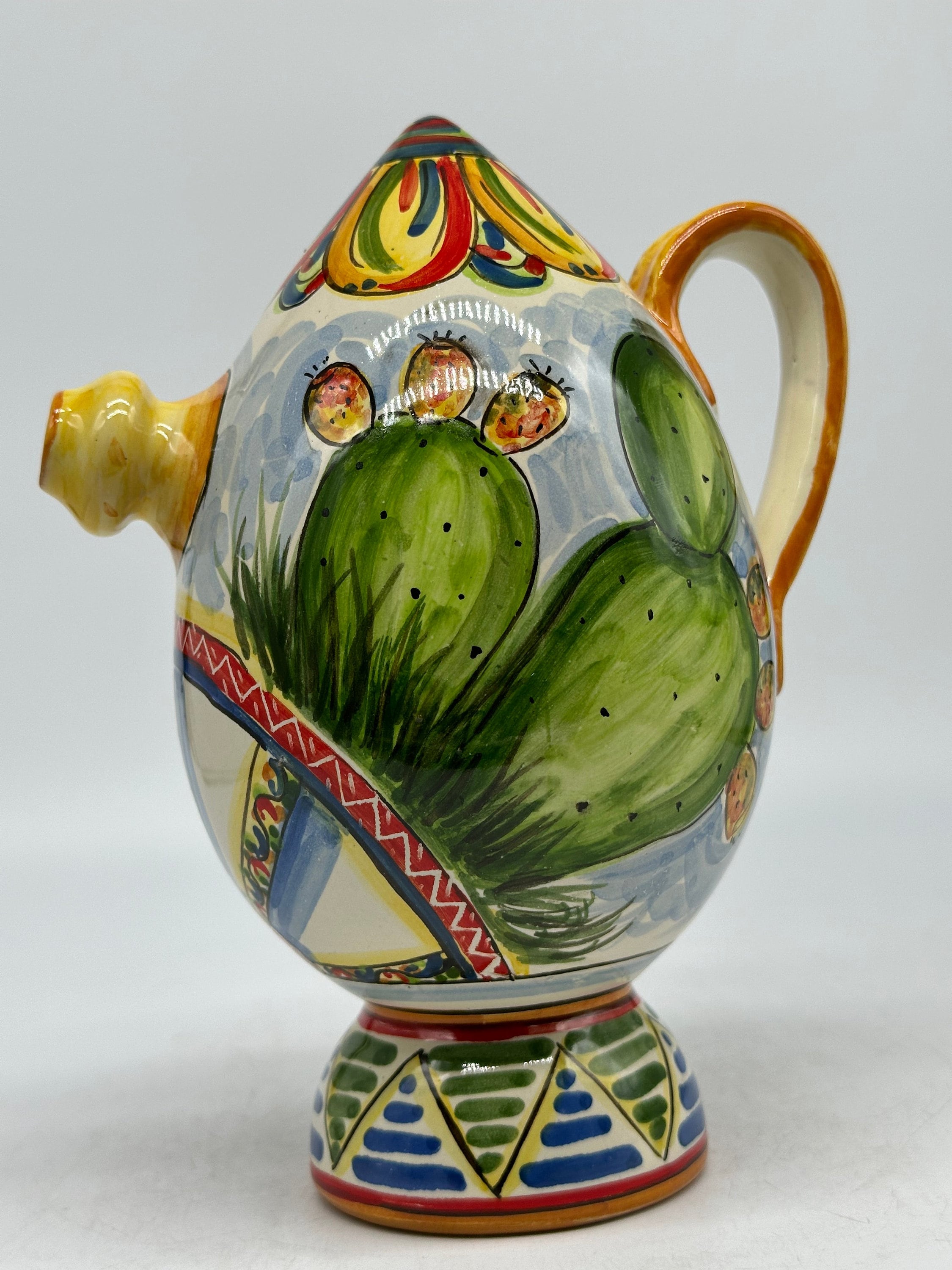 Brocca Tipica "Bummulu Malandrino" 0,5 Litri interamente fatto a mano Ceramica Caltagirone Decoro N.2