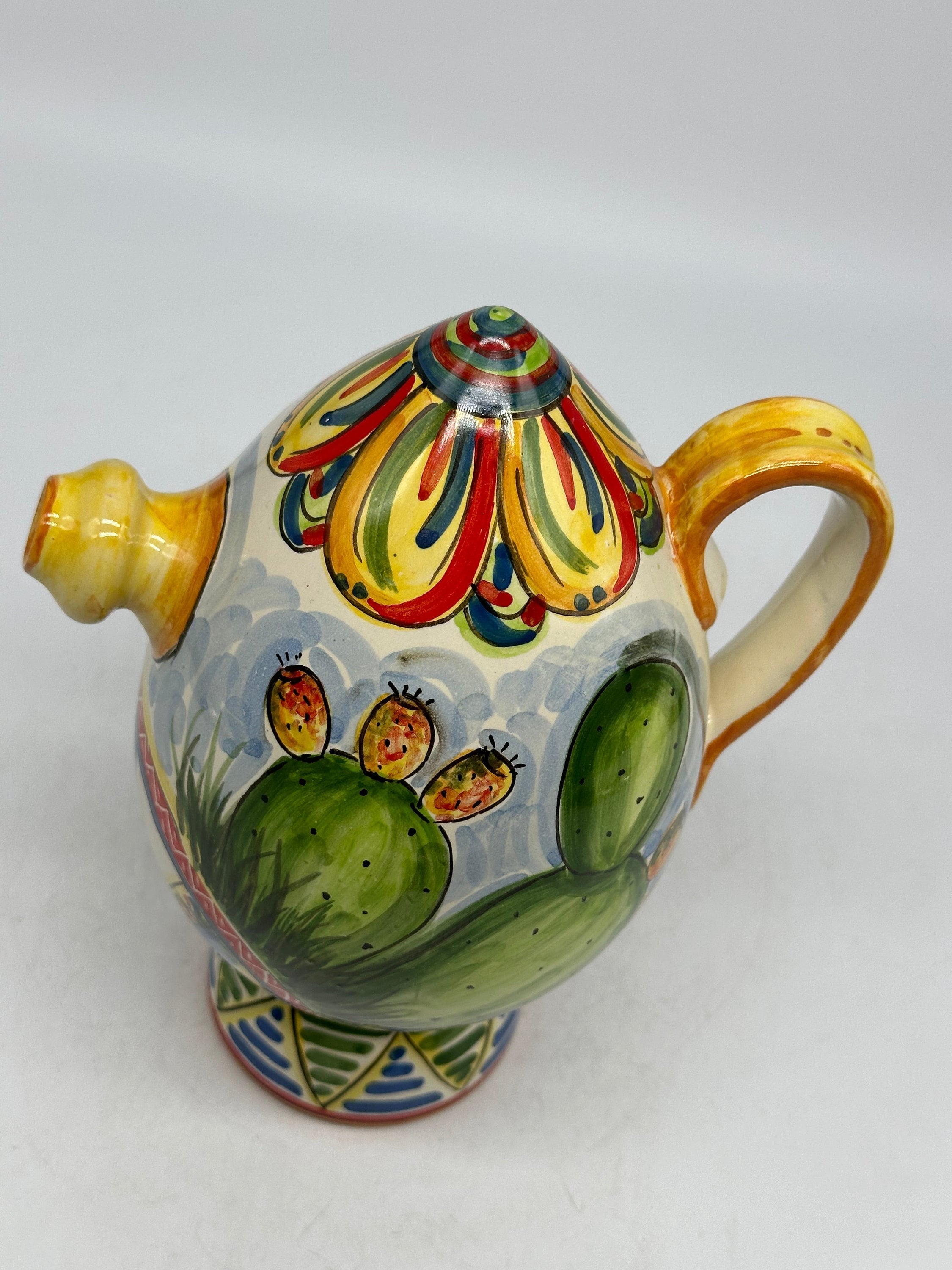 Brocca Tipica "Bummulu Malandrino" 0,5 Litri interamente fatto a mano Ceramica Caltagirone Decoro N.2