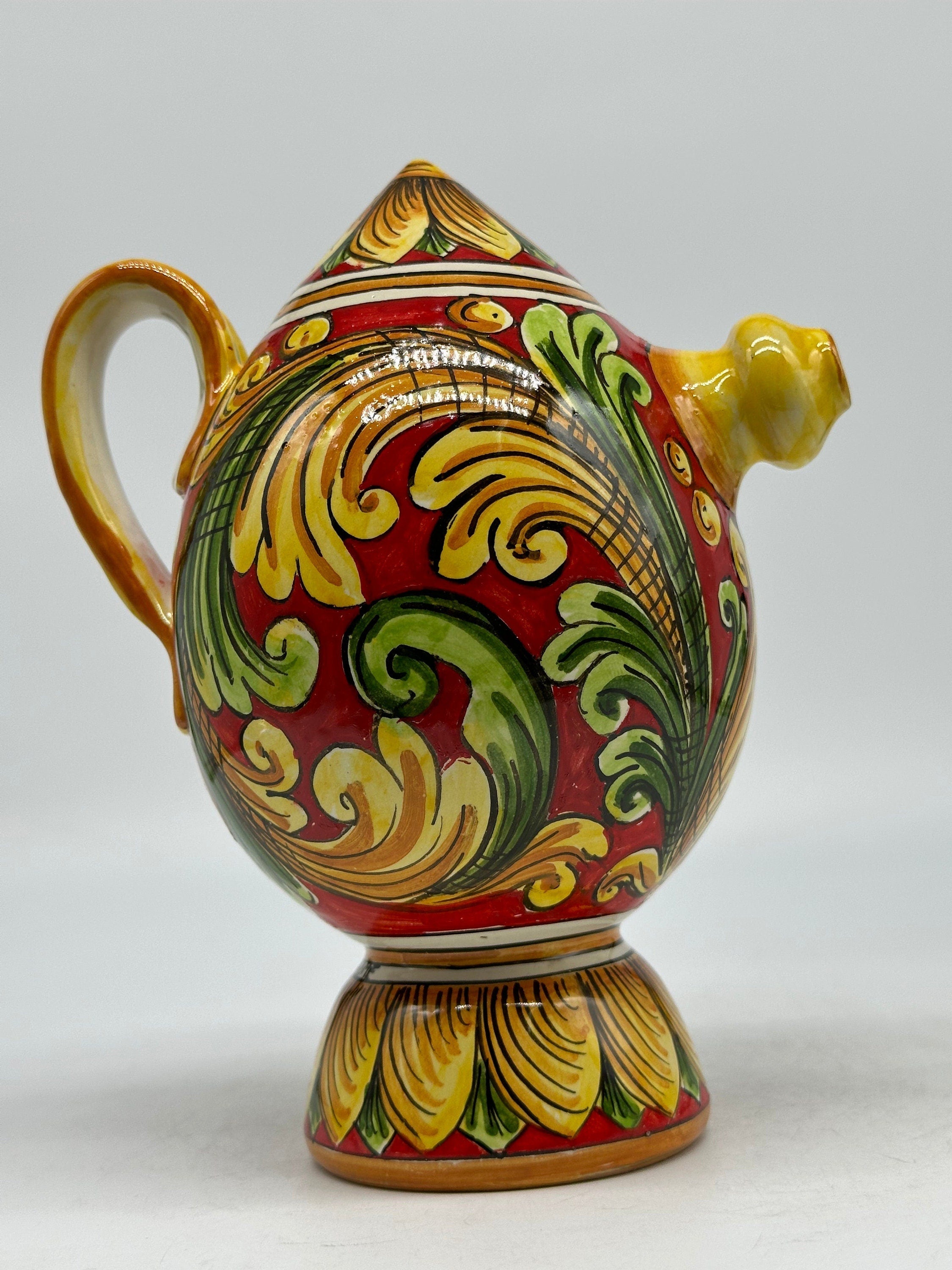 Brocca Tipica "Bummulu Malandrino" 0,5 Litri interamente fatto a mano Ceramica Caltagirone Decoro N.3