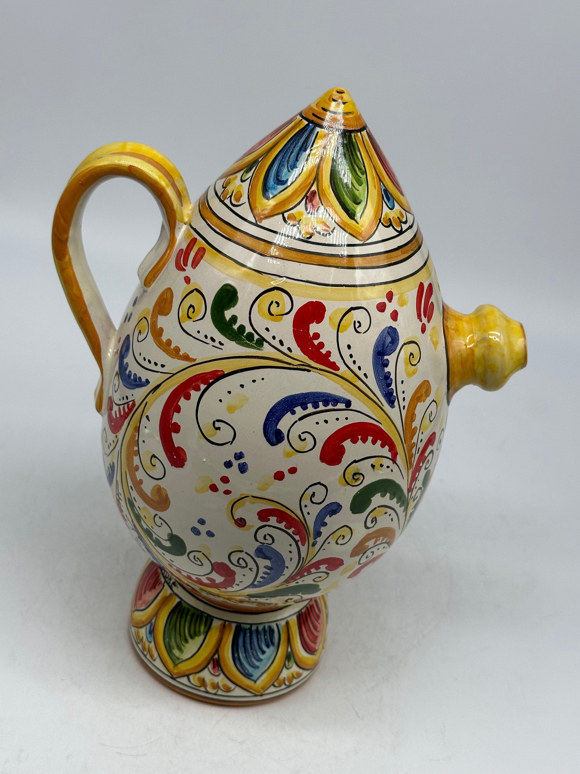 Brocca Tipica "Bummulu Malandrino" 1 Litro interamente fatto a mano Ceramica Caltagirone Decoro N.4