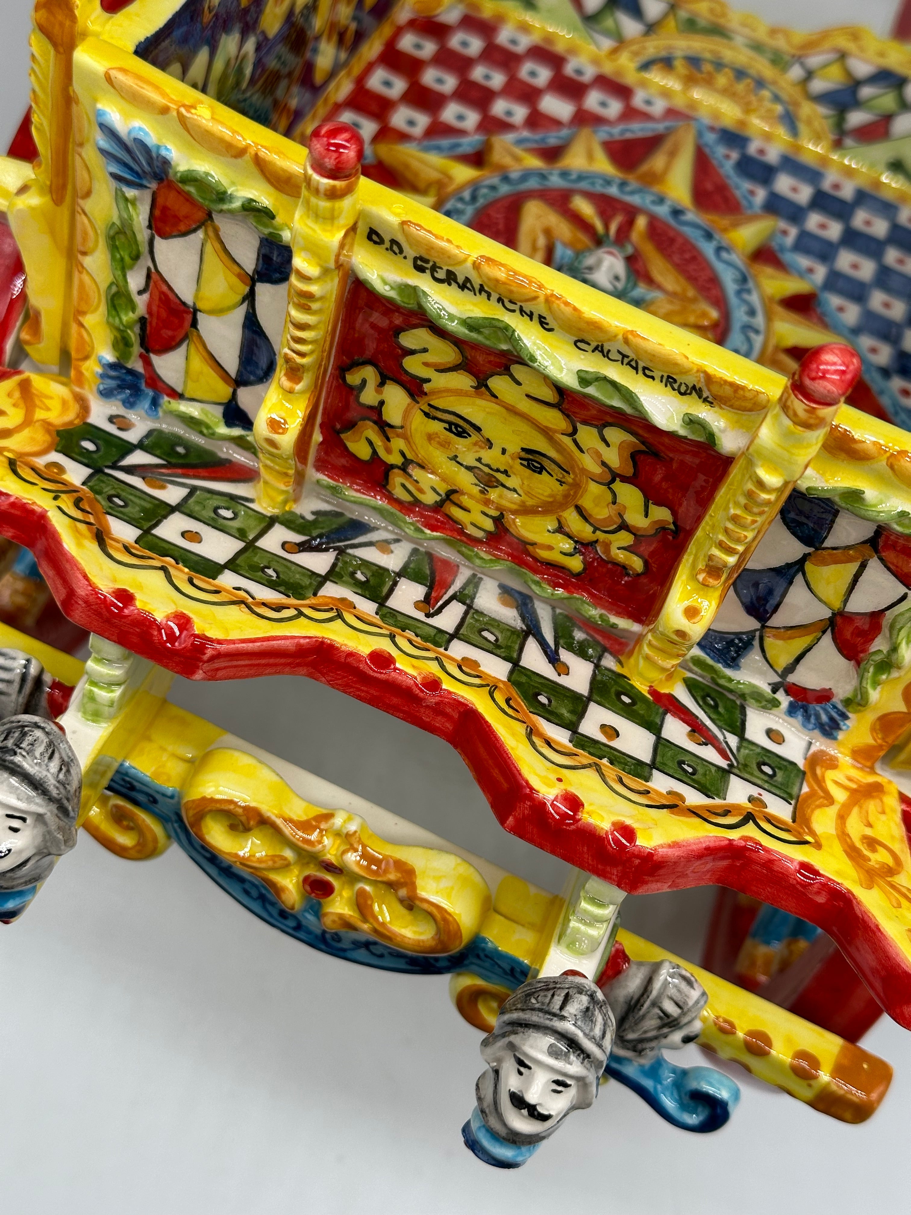 Carretto Siciliano Grande Ceramica Caltagirone 50cm Artigianale Decorato - OGGETTISTICA