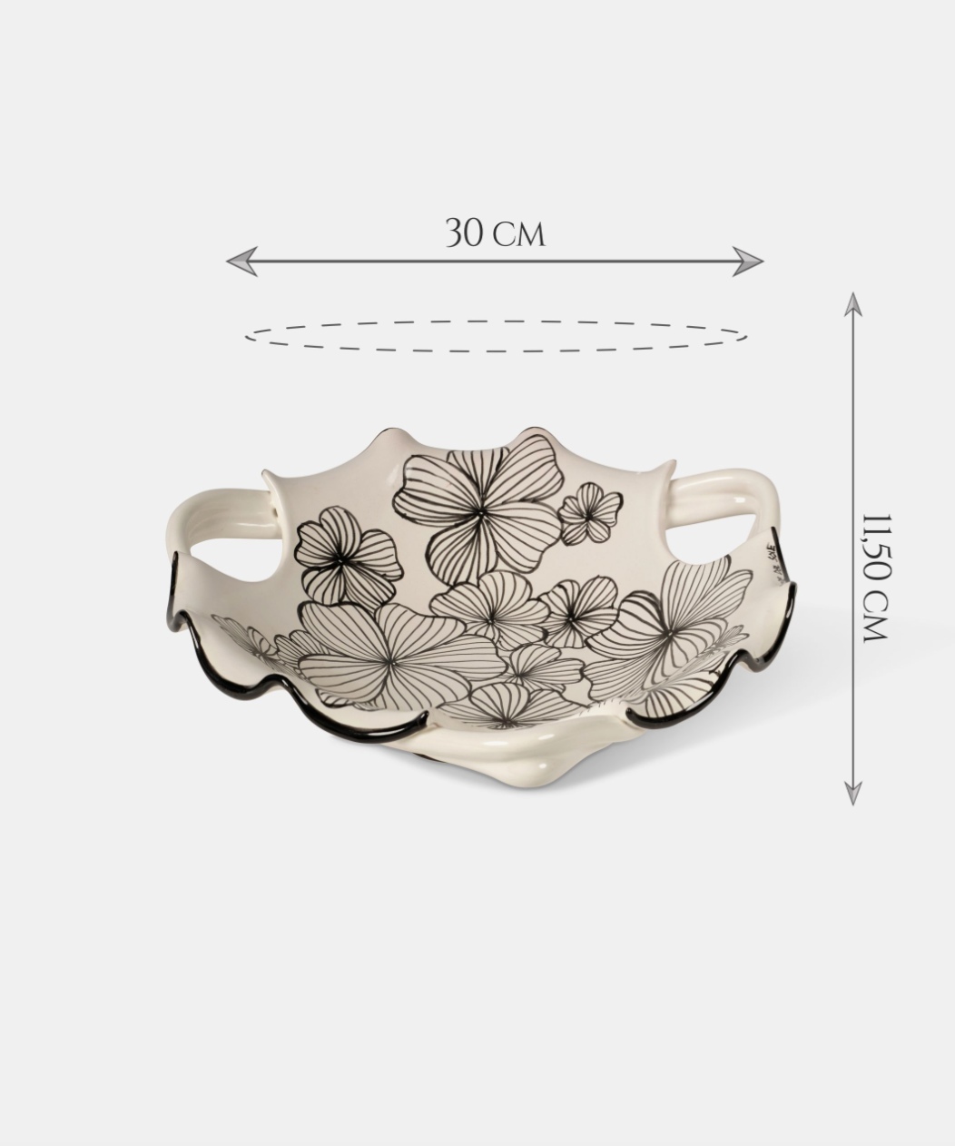 Centrotavola Fiori e Foglie Neri TDS Diametro 30cm Ceramica Caltagirone Artigianale - OGGETTISTICA