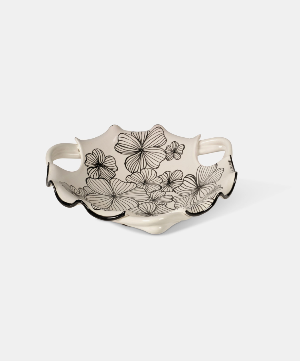 Centrotavola Fiori e Foglie Neri TDS Diametro 30cm Ceramica Caltagirone Artigianale - OGGETTISTICA