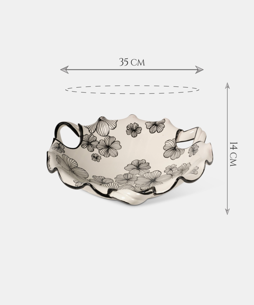 Centrotavola Fiori e Foglie Neri TDS Diametro 35cm Ceramica Caltagirone Artigianale - OGGETTISTICA