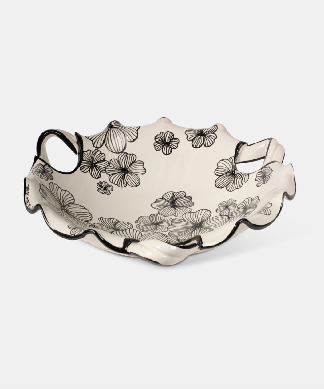 Centrotavola Fiori e Foglie Neri TDS Diametro 35cm Ceramica Caltagirone Artigianale - OGGETTISTICA
