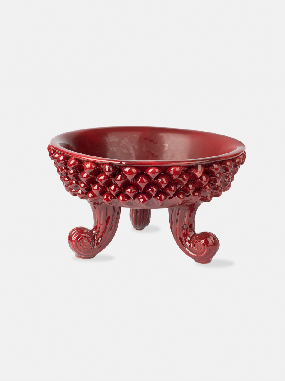 Centrotavola Pigna TDS Ceramica Caltagirone cm H.30 Artigianale Bordeaux - MEZZE PIGNE