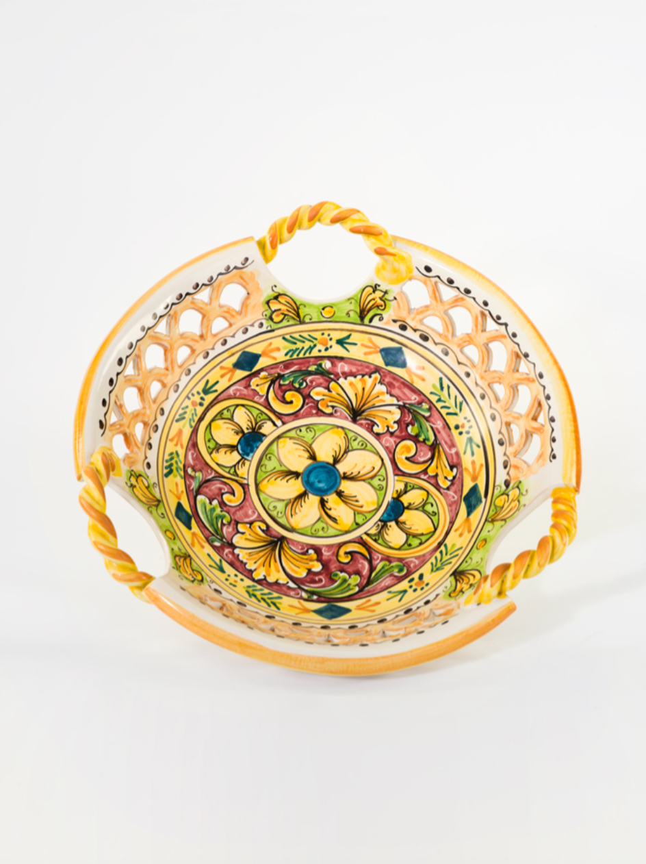 Centrotavola Tre Manici TDS Diametro 30cm Ceramica Caltagirone Artigianale - OGGETTISTICA