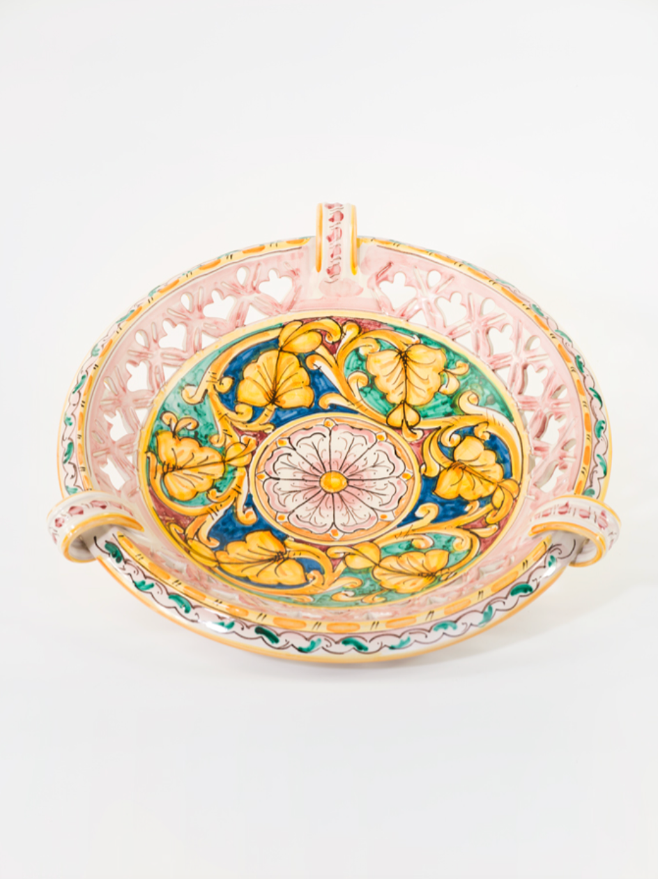 Centrotavola Tre Manici TDS Diametro 40cm Ceramica Caltagirone Artigianale - OGGETTISTICA