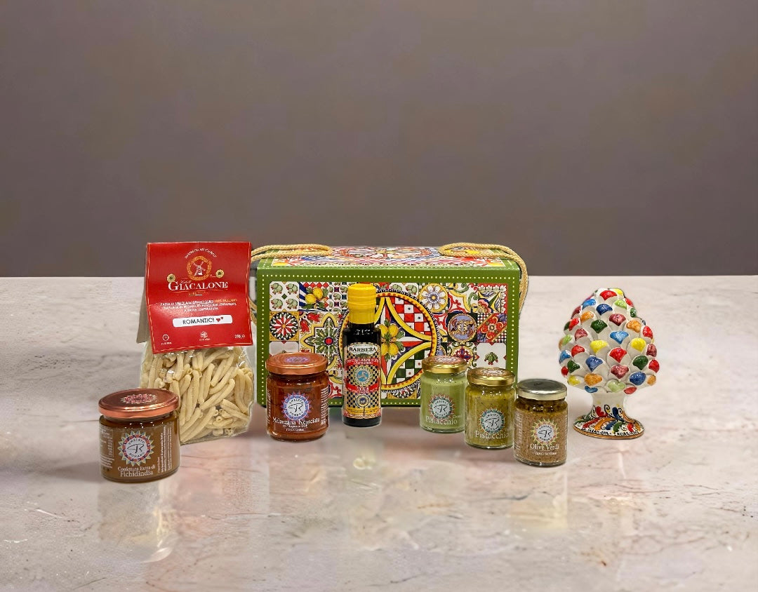 Cofanetto ’Sicily Box’ - Pigna Multicolor H.15cm + Prodotti Tipici Siciliani - BOX PRODOTTI TIPICI