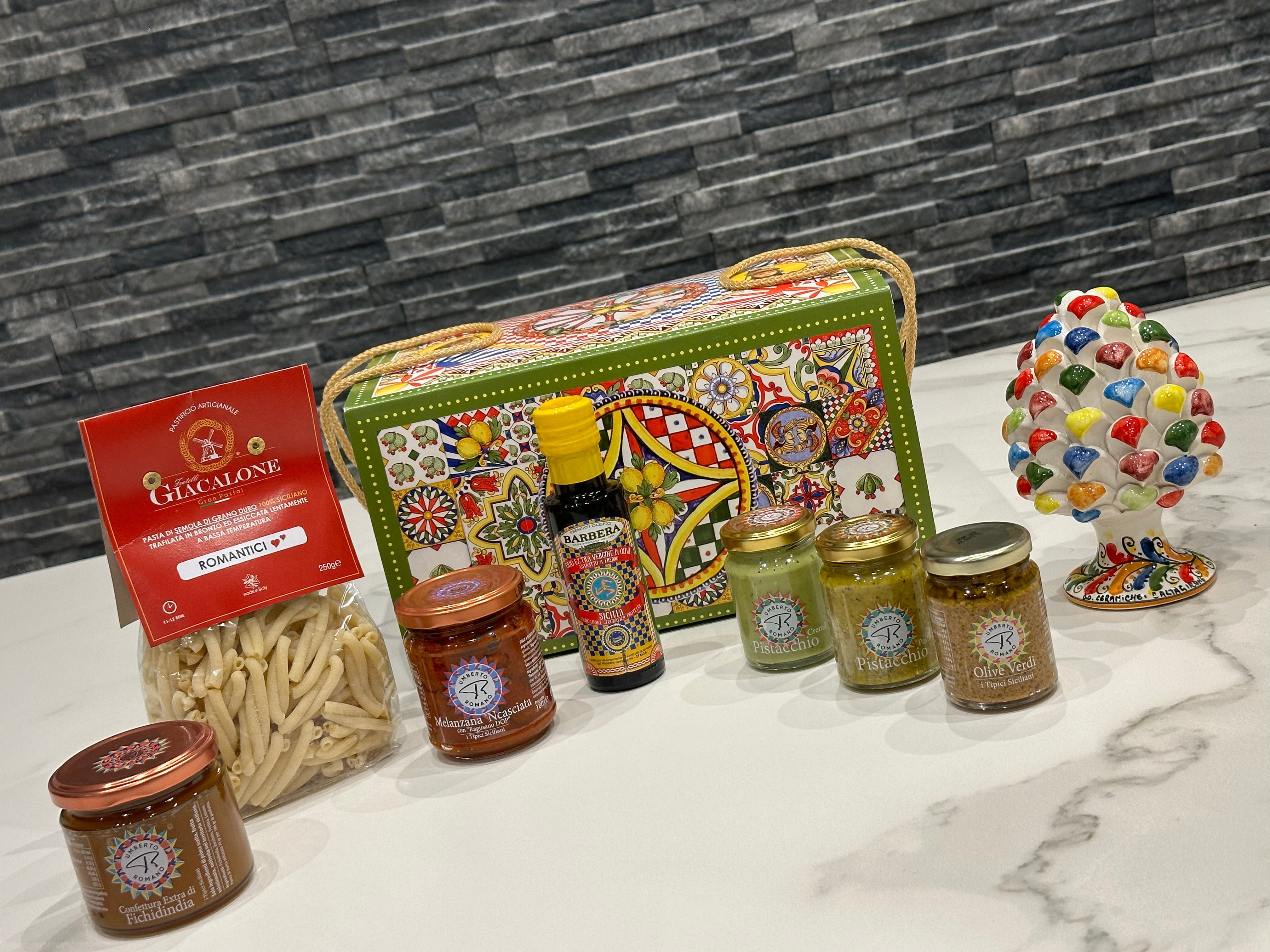Cofanetto ’Sicily Box’ - Pigna Multicolor H.15cm + Prodotti Tipici Siciliani - BOX PRODOTTI TIPICI