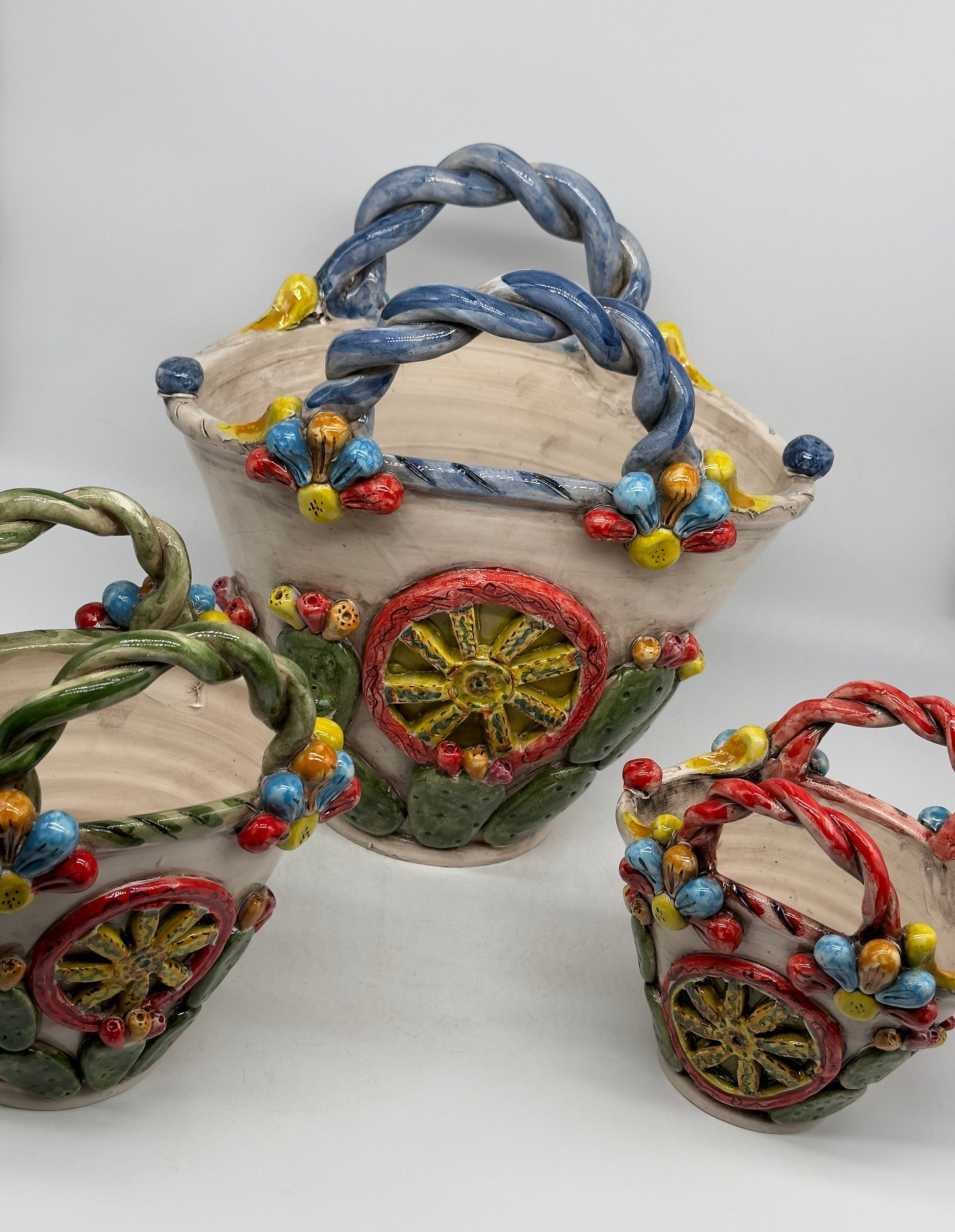 Coffa Siciliana Ceramica Caltagirone Artigianale Centrotavola Soprammobile Portaoggetti