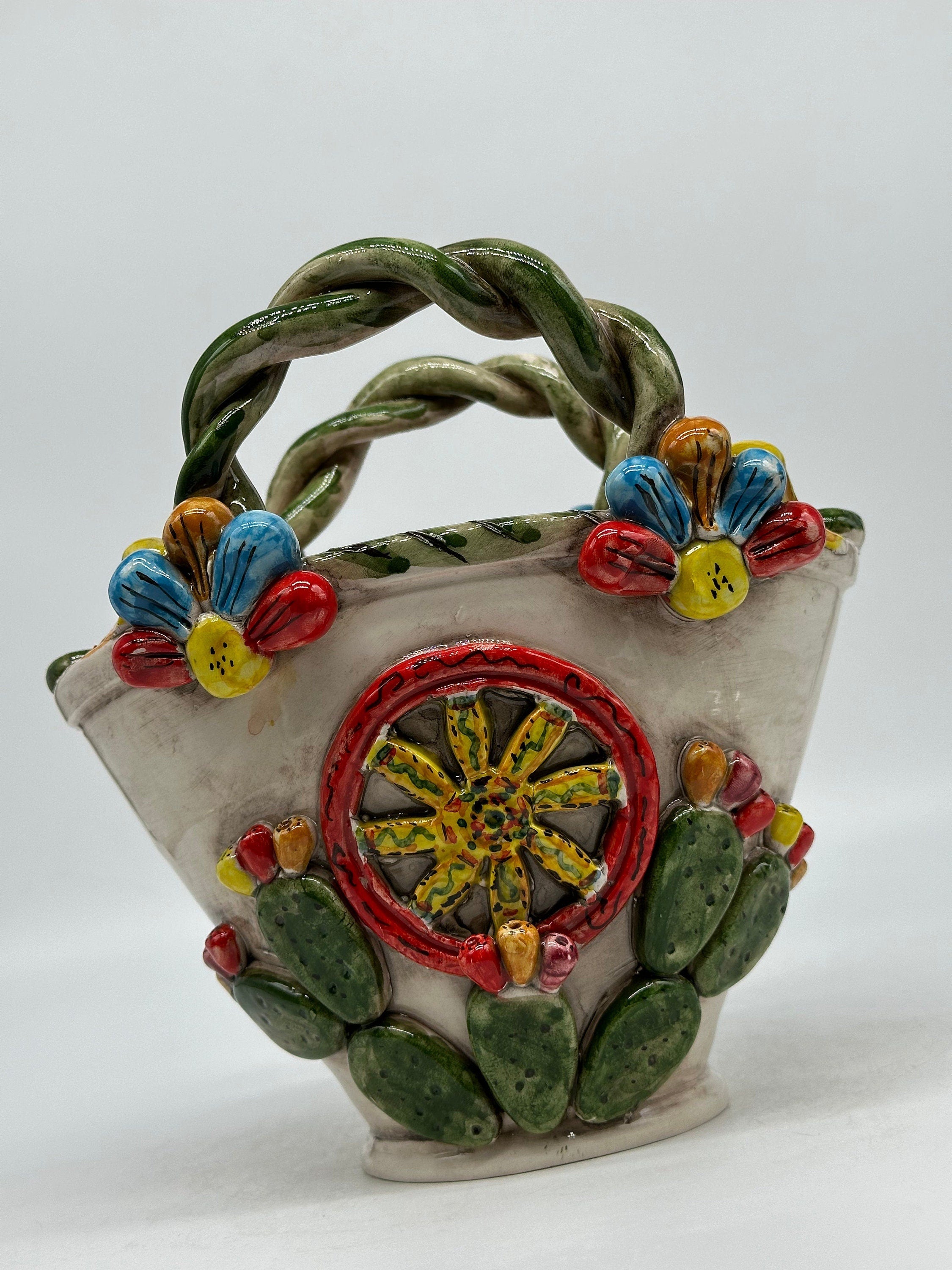 Coffa Siciliana Ceramica Caltagirone Artigianale Centrotavola Soprammobile Portaoggetti