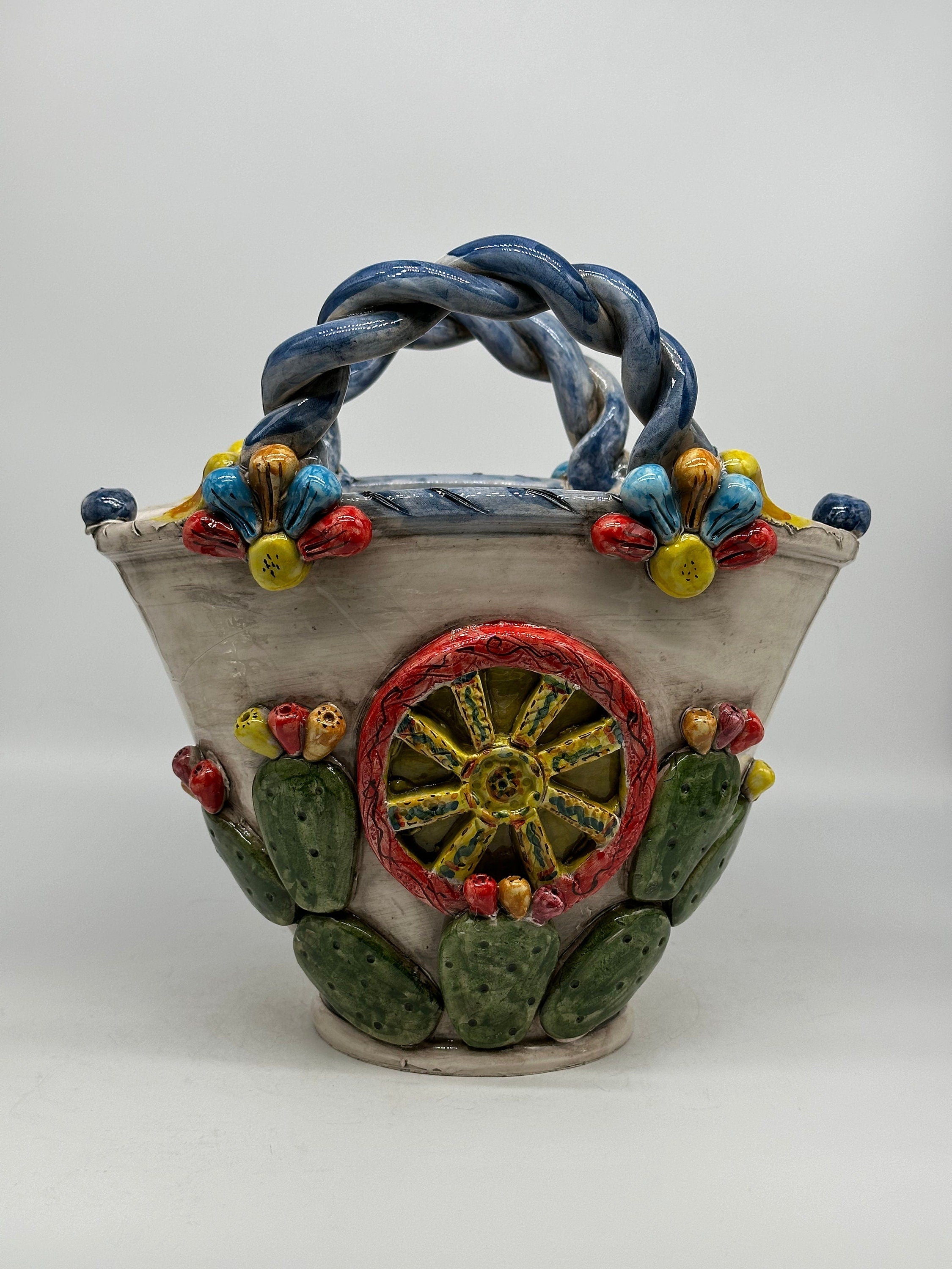 Coffa Siciliana Ceramica Caltagirone Artigianale Centrotavola Soprammobile Portaoggetti