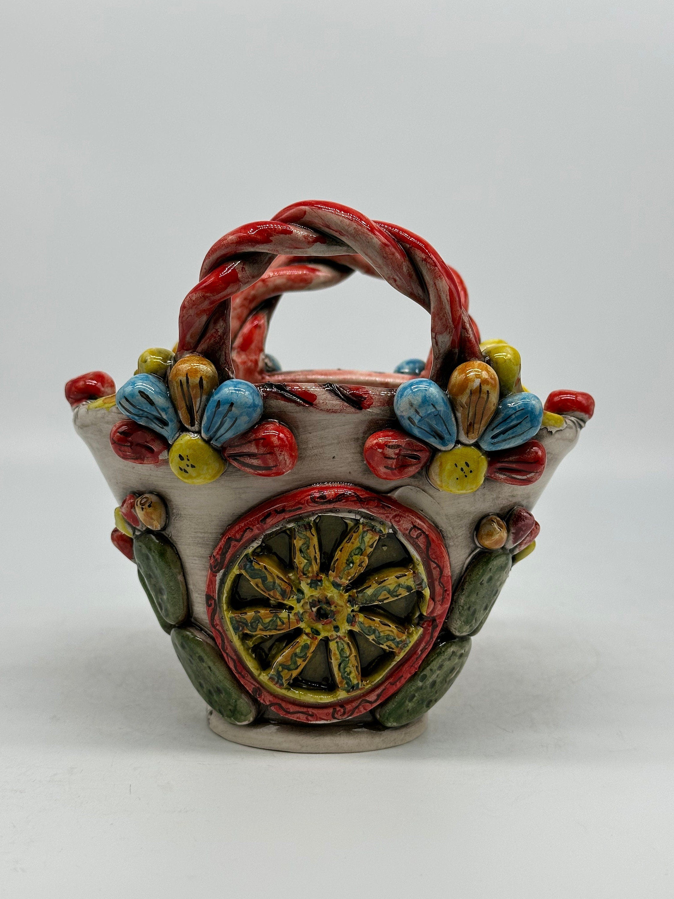 Coffa Siciliana Ceramica Caltagirone Artigianale Centrotavola Soprammobile Portaoggetti
