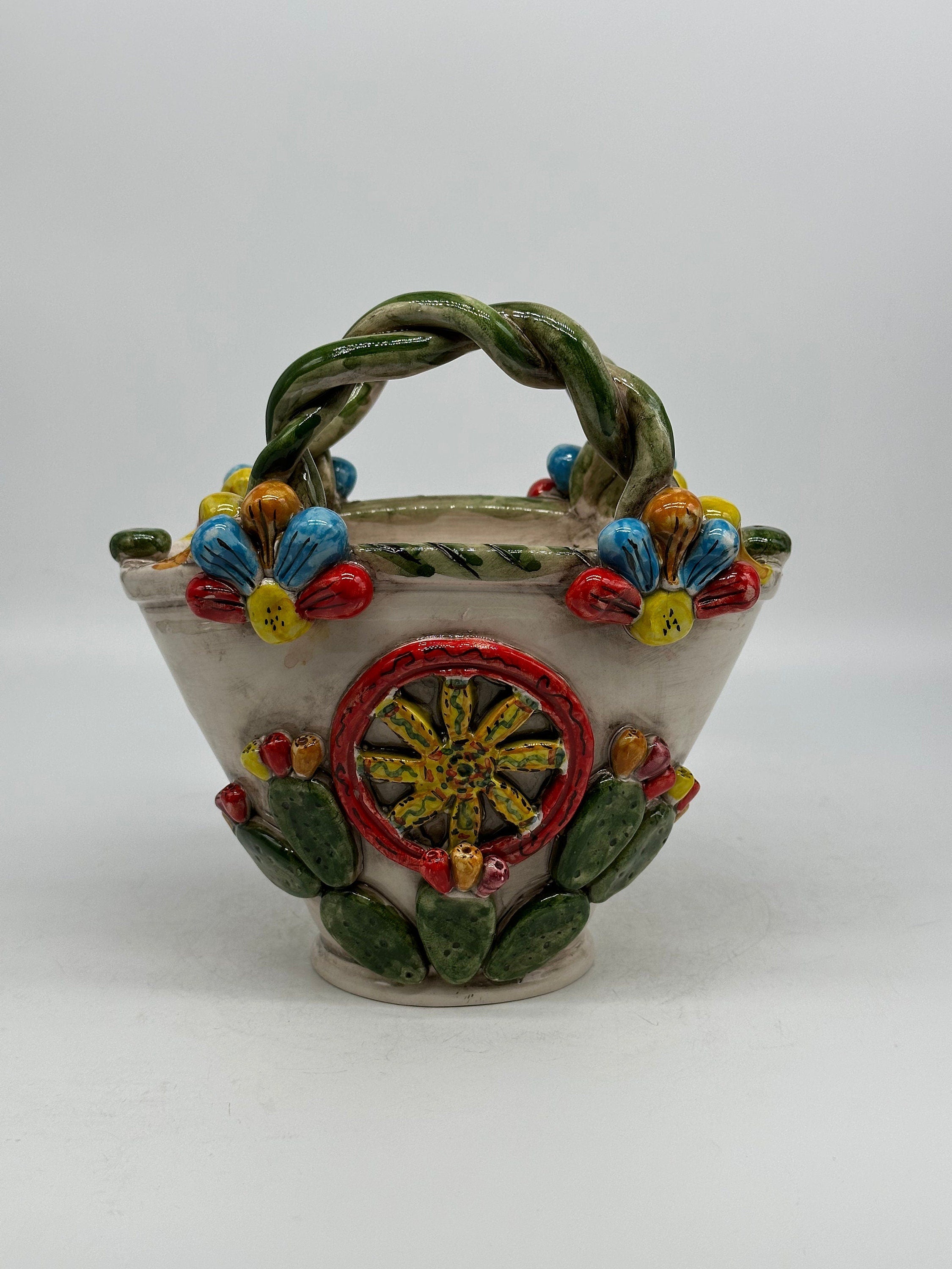 Coffa Siciliana Ceramica Caltagirone Artigianale Centrotavola Soprammobile Portaoggetti