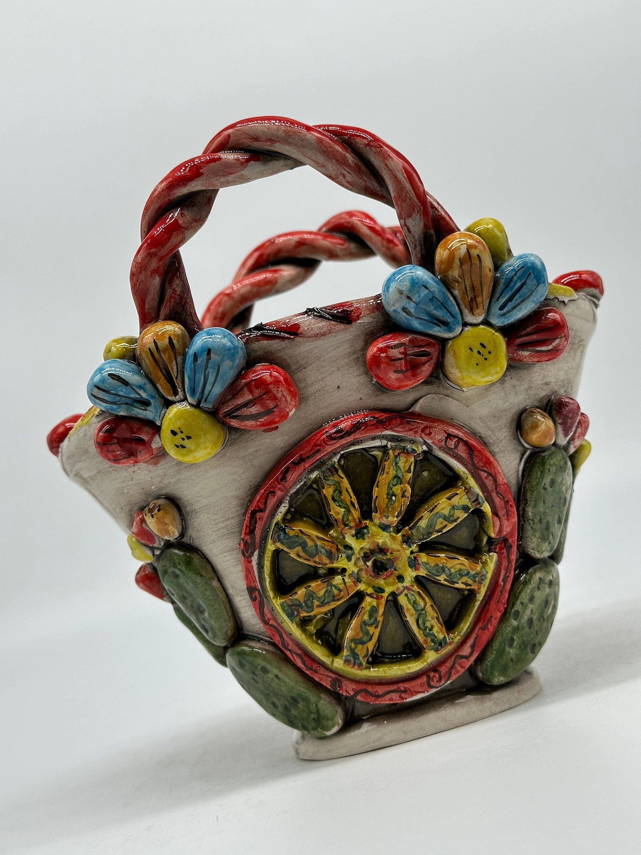 Coffa Siciliana Ceramica Caltagirone Artigianale Centrotavola Soprammobile Portaoggetti