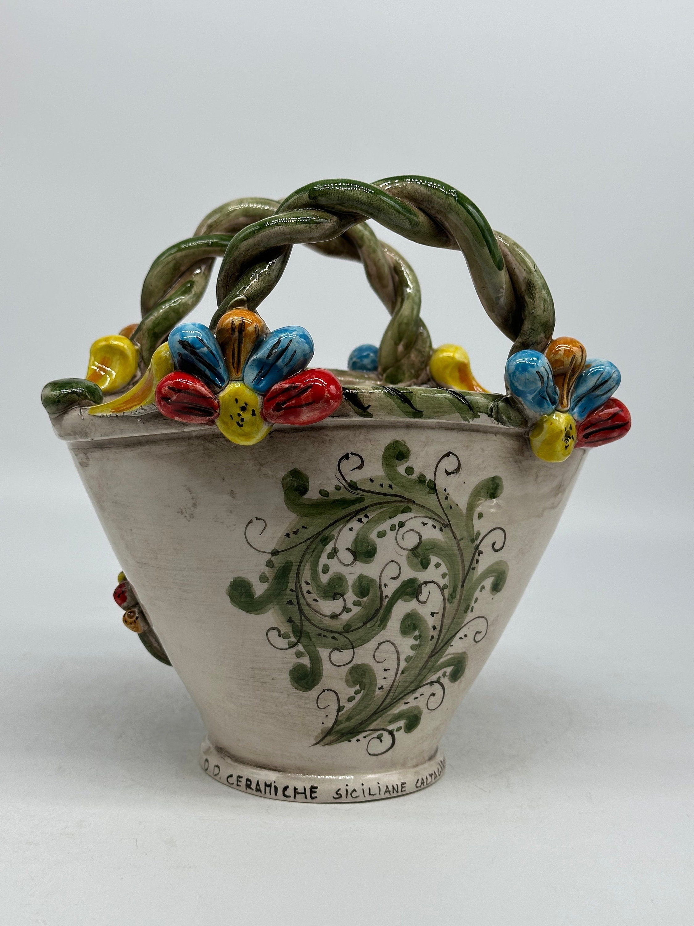 Coffa Siciliana Ceramica Caltagirone Artigianale Centrotavola Soprammobile Portaoggetti