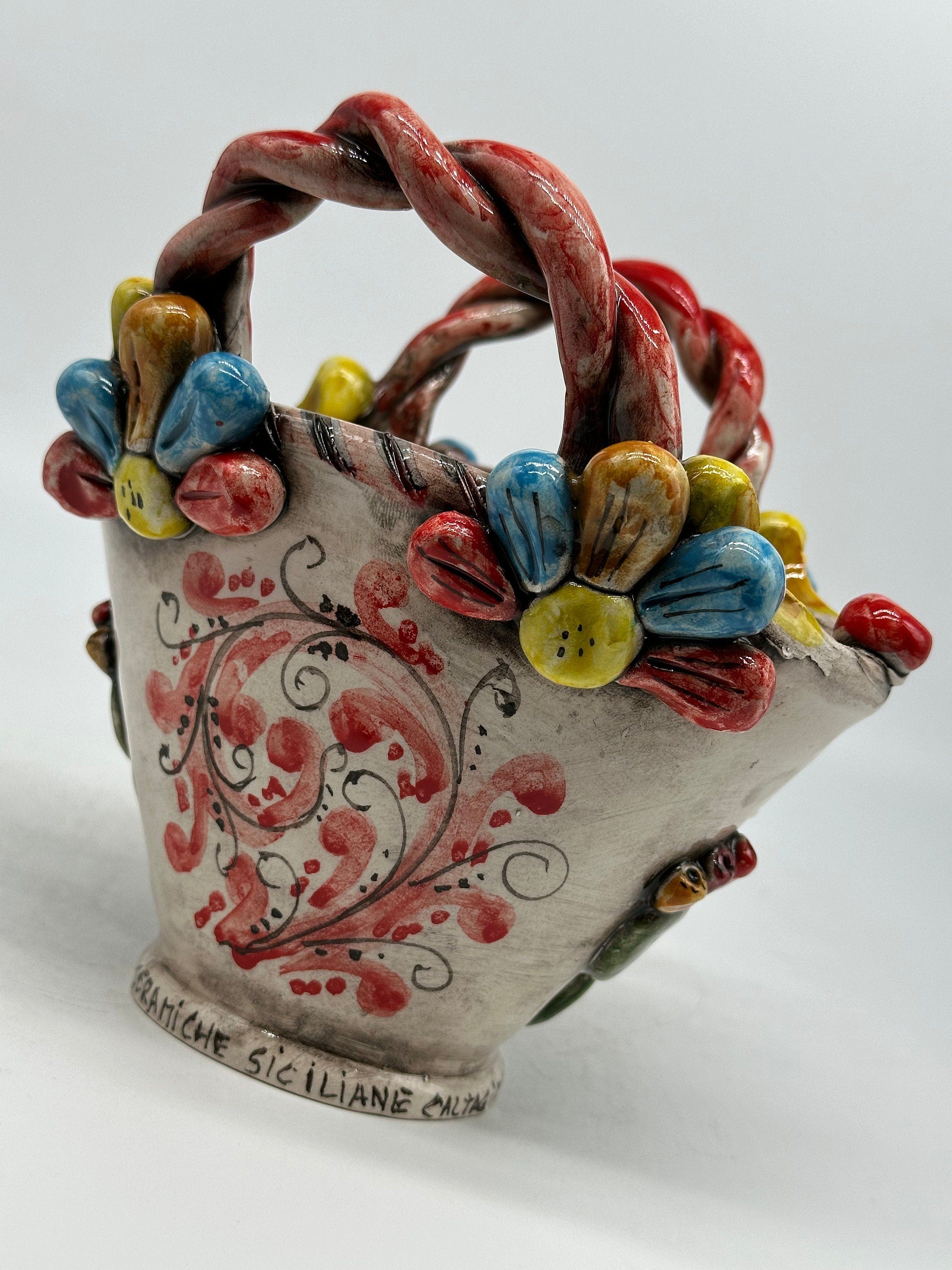 Coffa Siciliana Ceramica Caltagirone Artigianale Centrotavola Soprammobile Portaoggetti