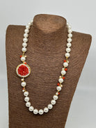 Collana Ceramica di Caltagirone Medaglione Corallo e Perle V.3 DD CERAMICHE SICILIANE