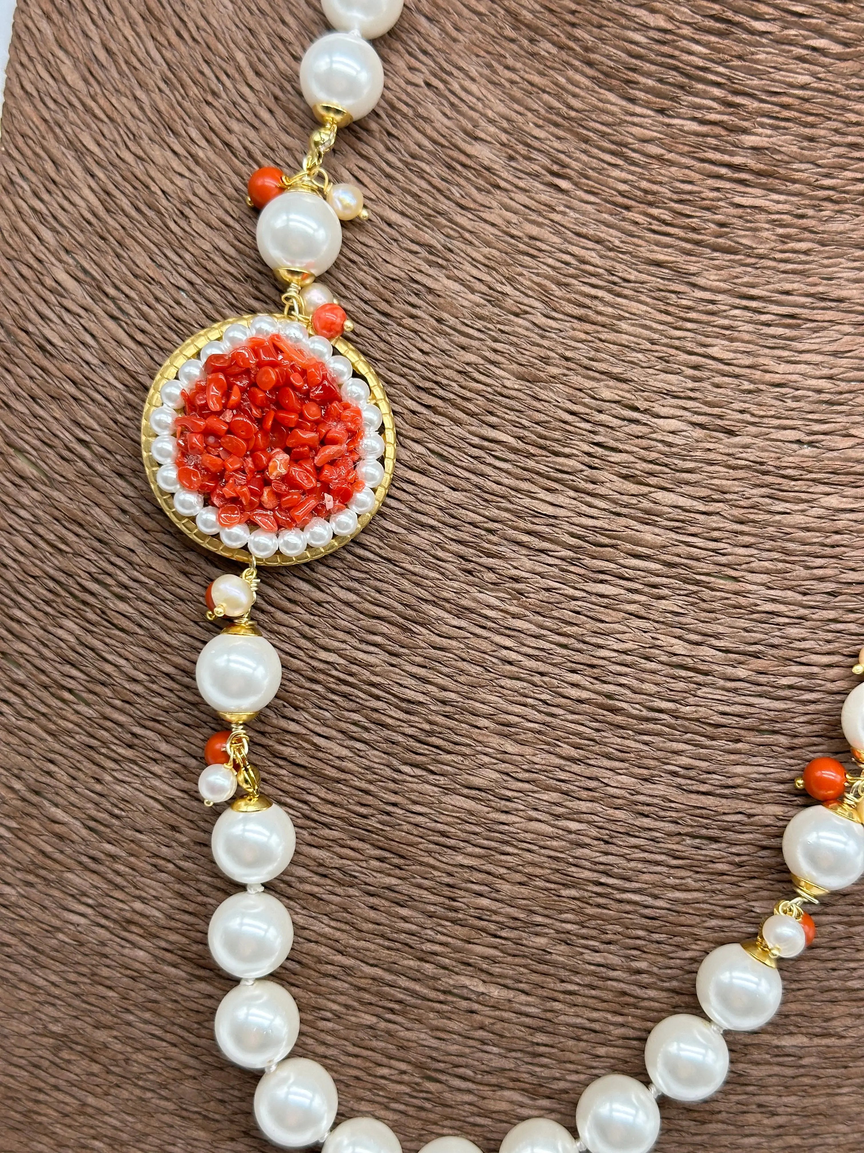 Collana Ceramica di Caltagirone Medaglione Corallo e Perle V.3 DD CERAMICHE SICILIANE
